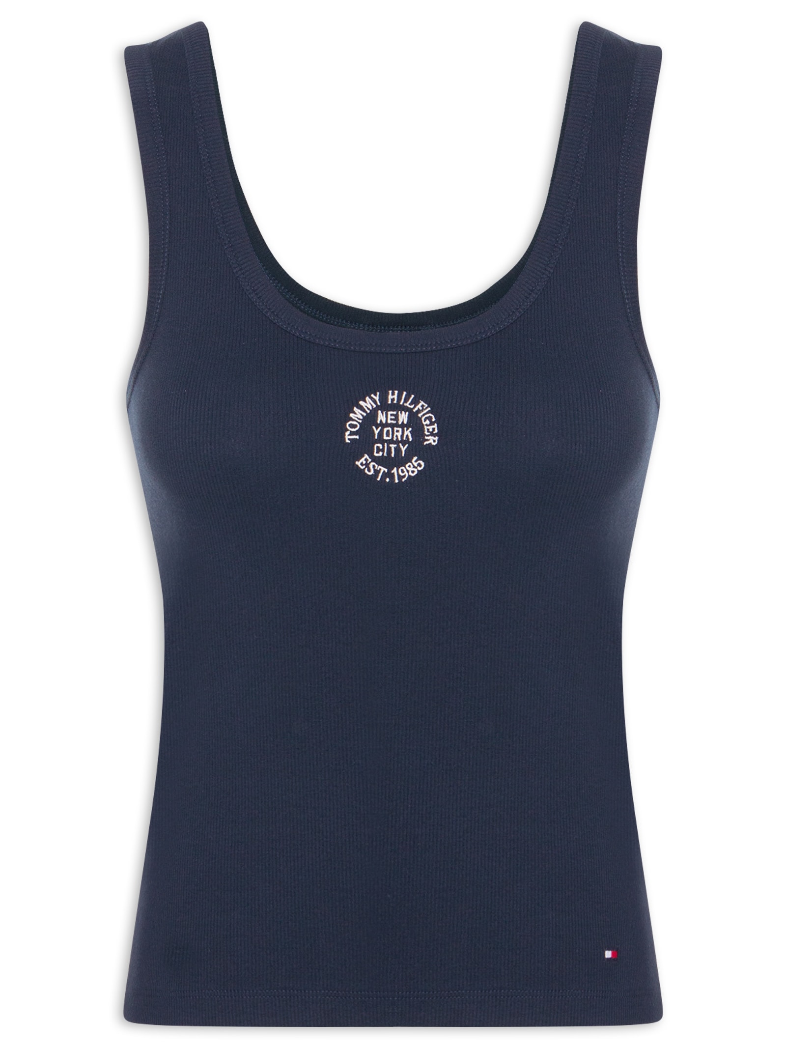 Regata Feminina Roundall Rib Slim Tank Top Preto Tommy Hilfiger