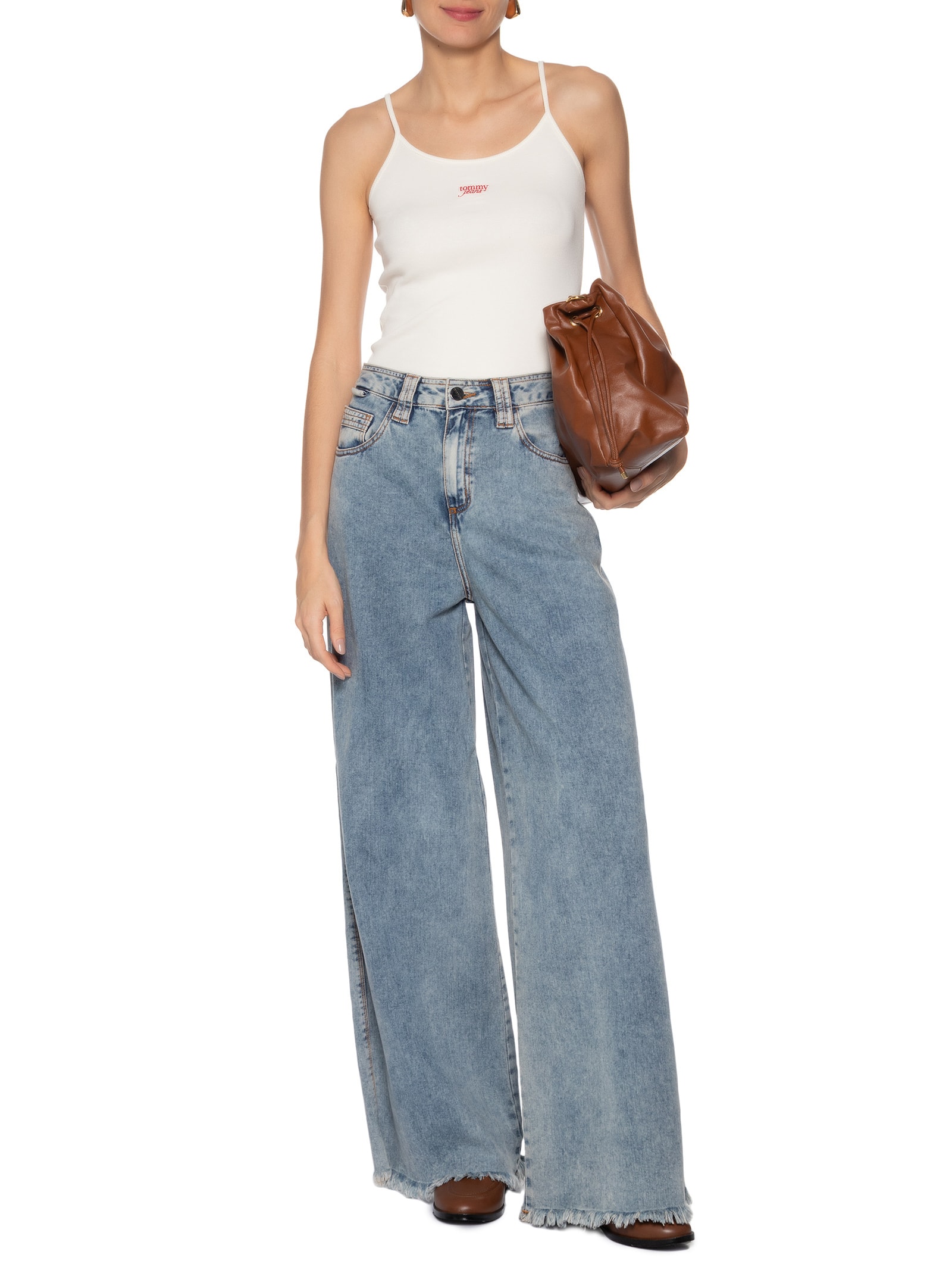 Regata Feminina Script Strappy Top Branco Tommy Jeans