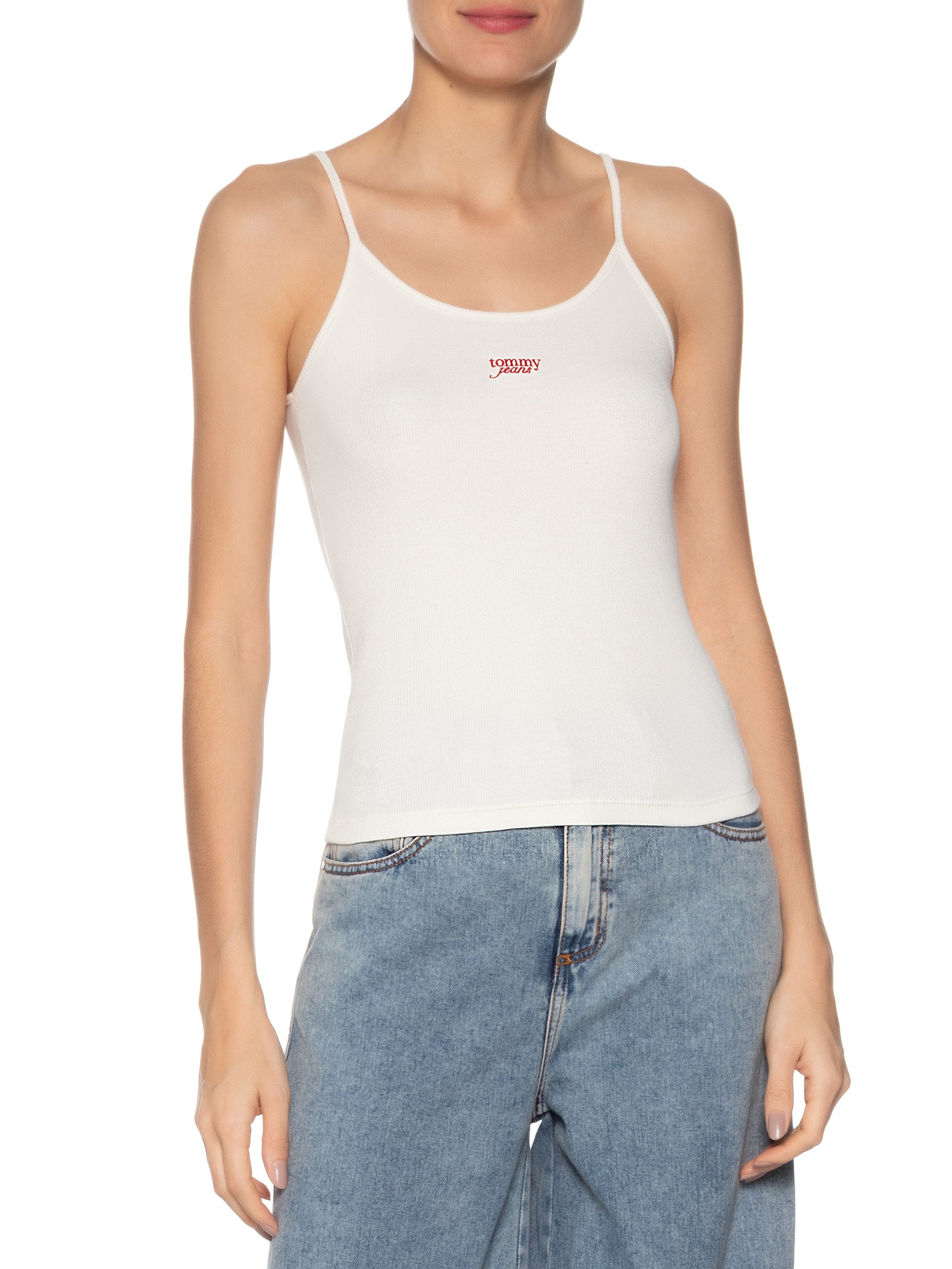Regata Feminina Script Strappy Top Branco Tommy Jeans