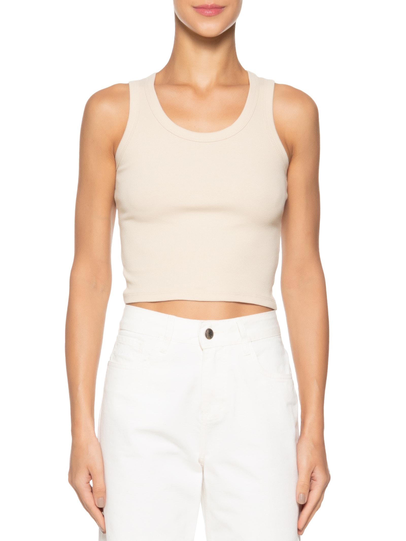 Regata Feminina Sem Manga Básica Off White Basiq