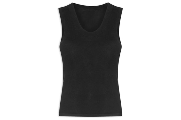 Regata Feminina Slim Decote U em Tricô de Viscose - Preto