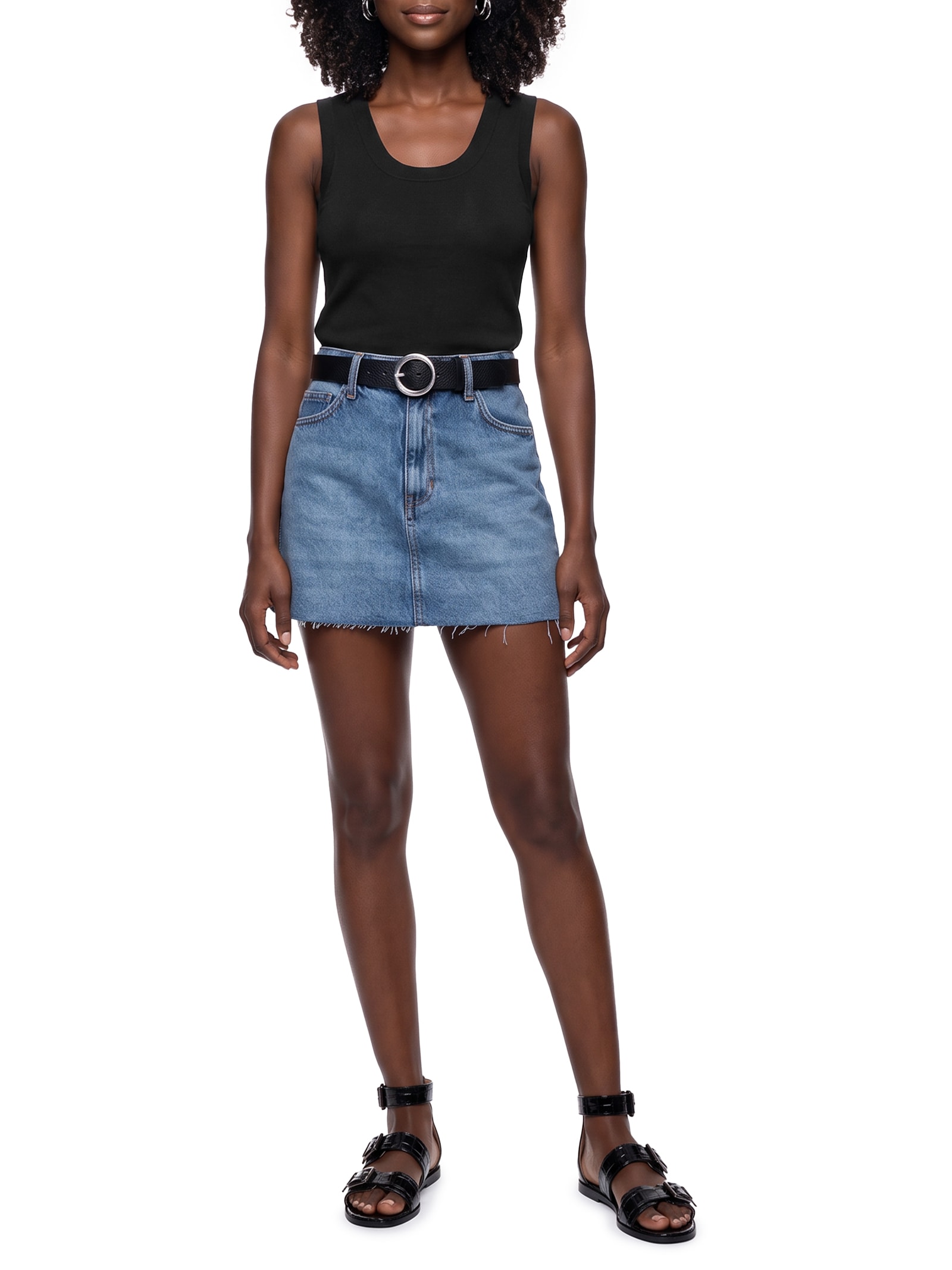 Regata Feminina Slim Decote U em Tricô de Viscose Preto Hering