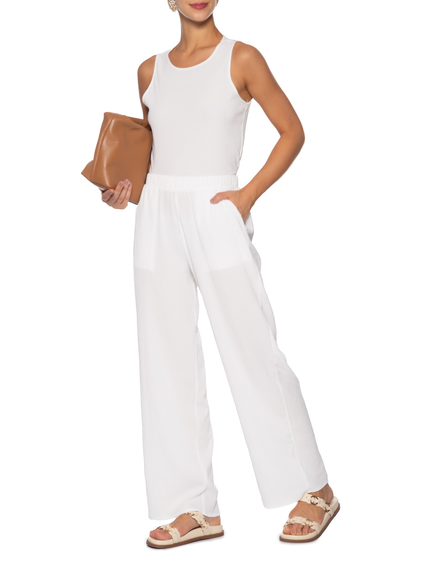 Regata Feminina Texturizada Branco Basiq