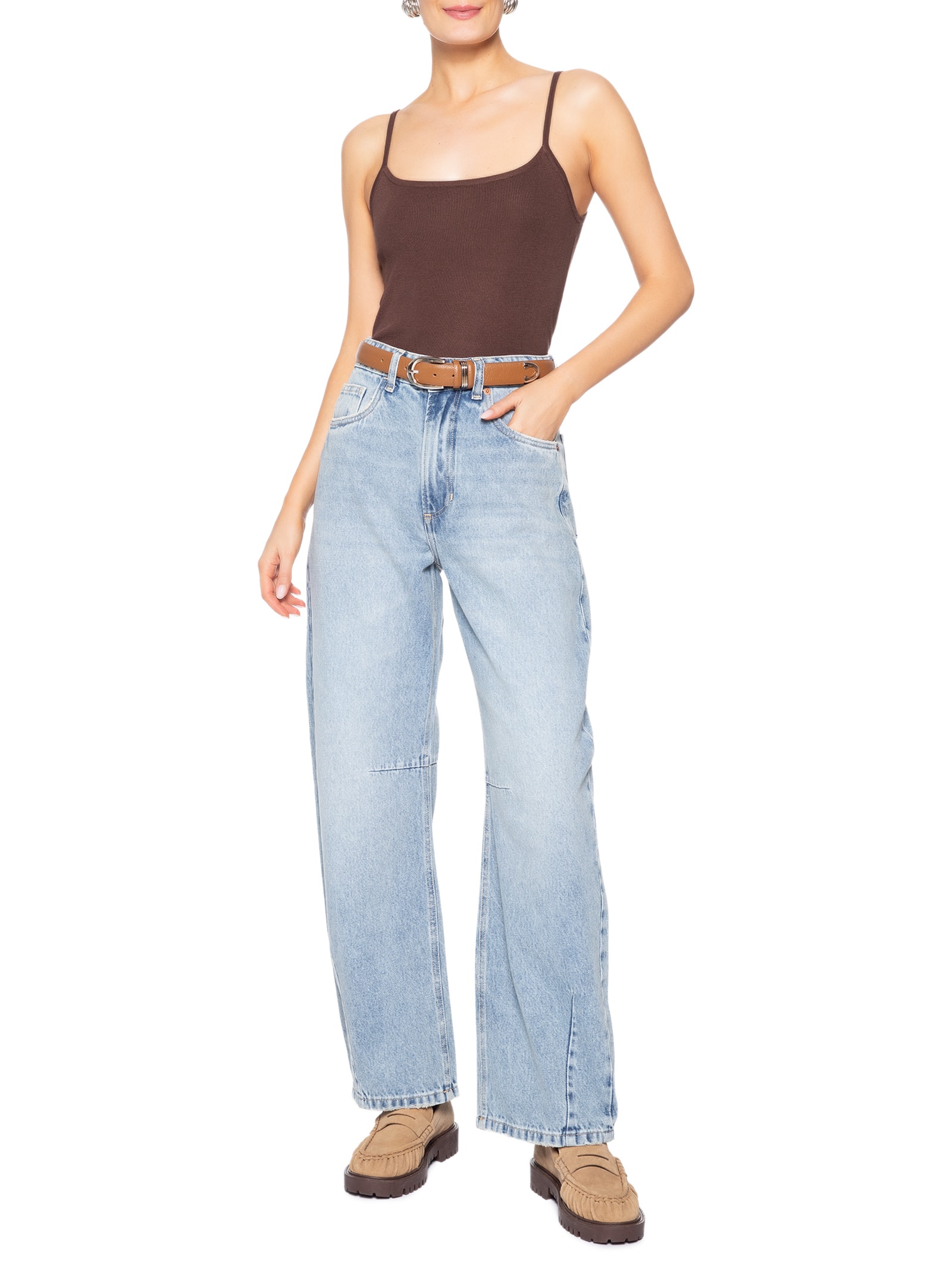 Regata Feminina Tricot Alcinha Básica – Marrom Basiq