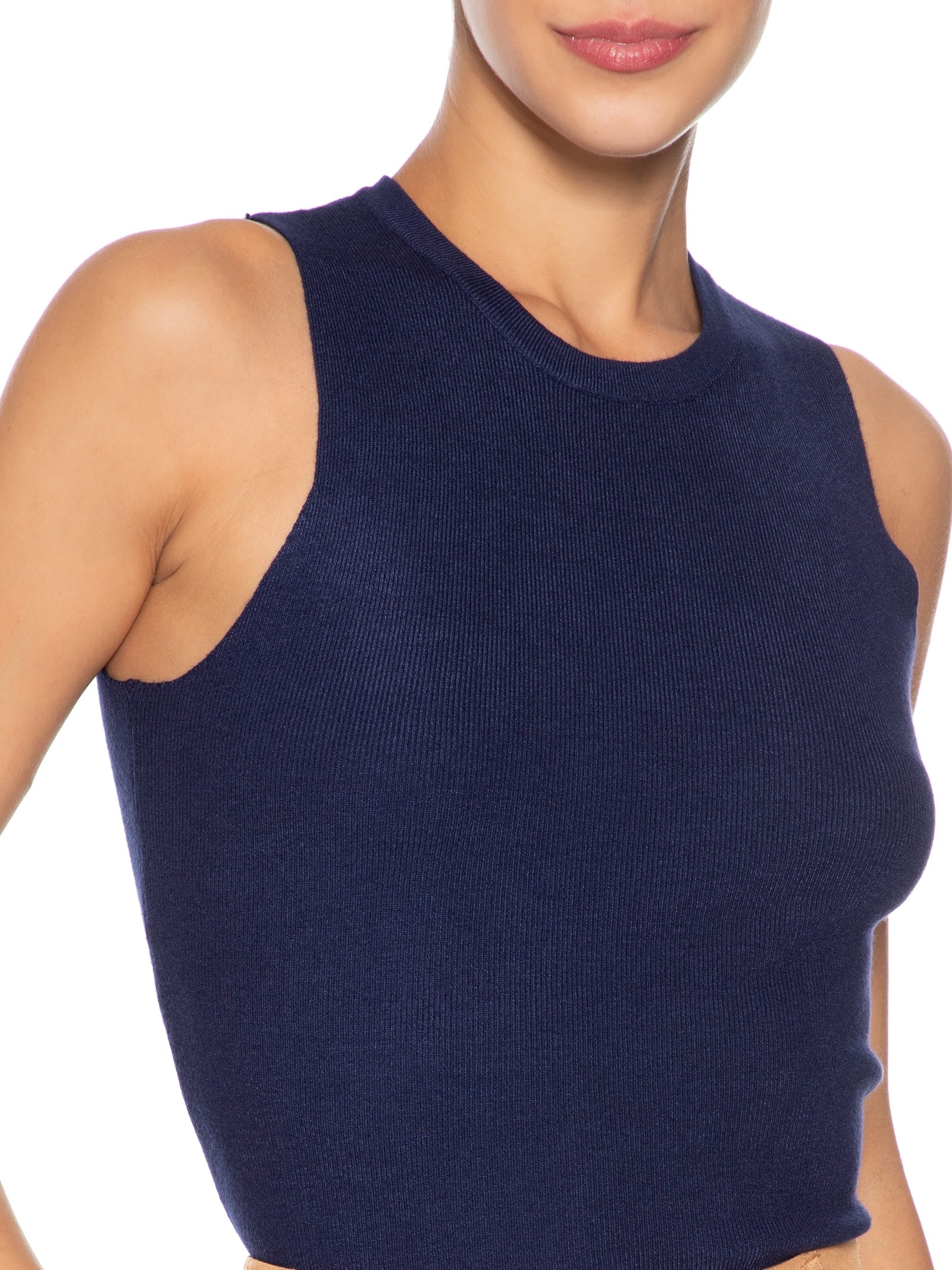 Regata Feminina Tricot Básica Azul Basiq