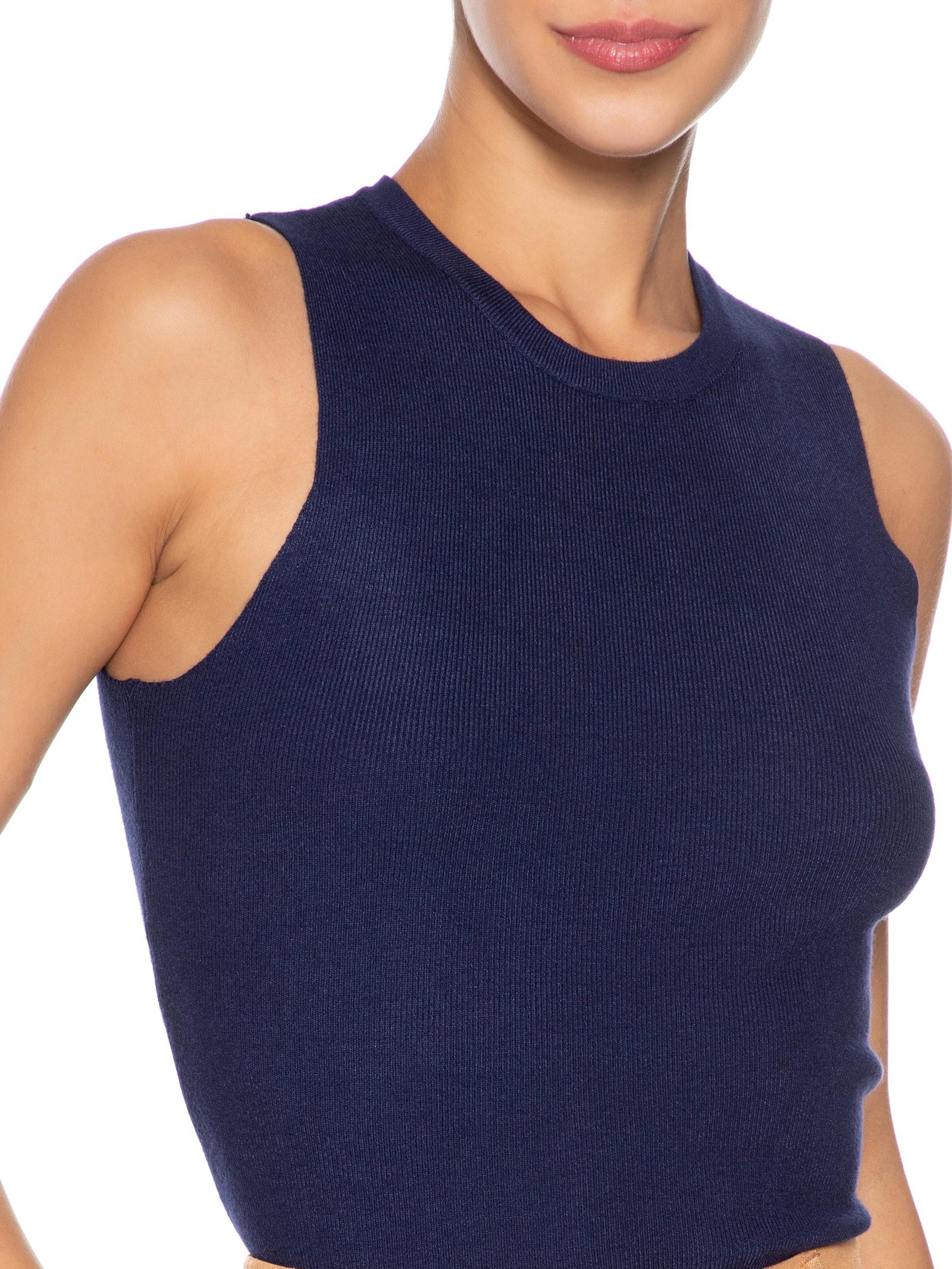 Regata Feminina Tricot Básica Azul Basiq