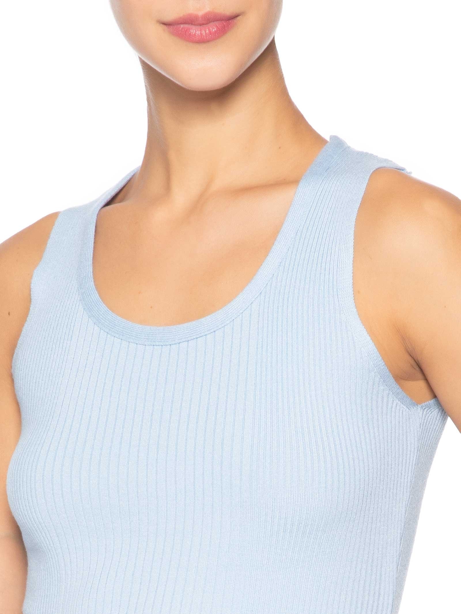 Regata Feminina Tricot Básica Azul Basiq