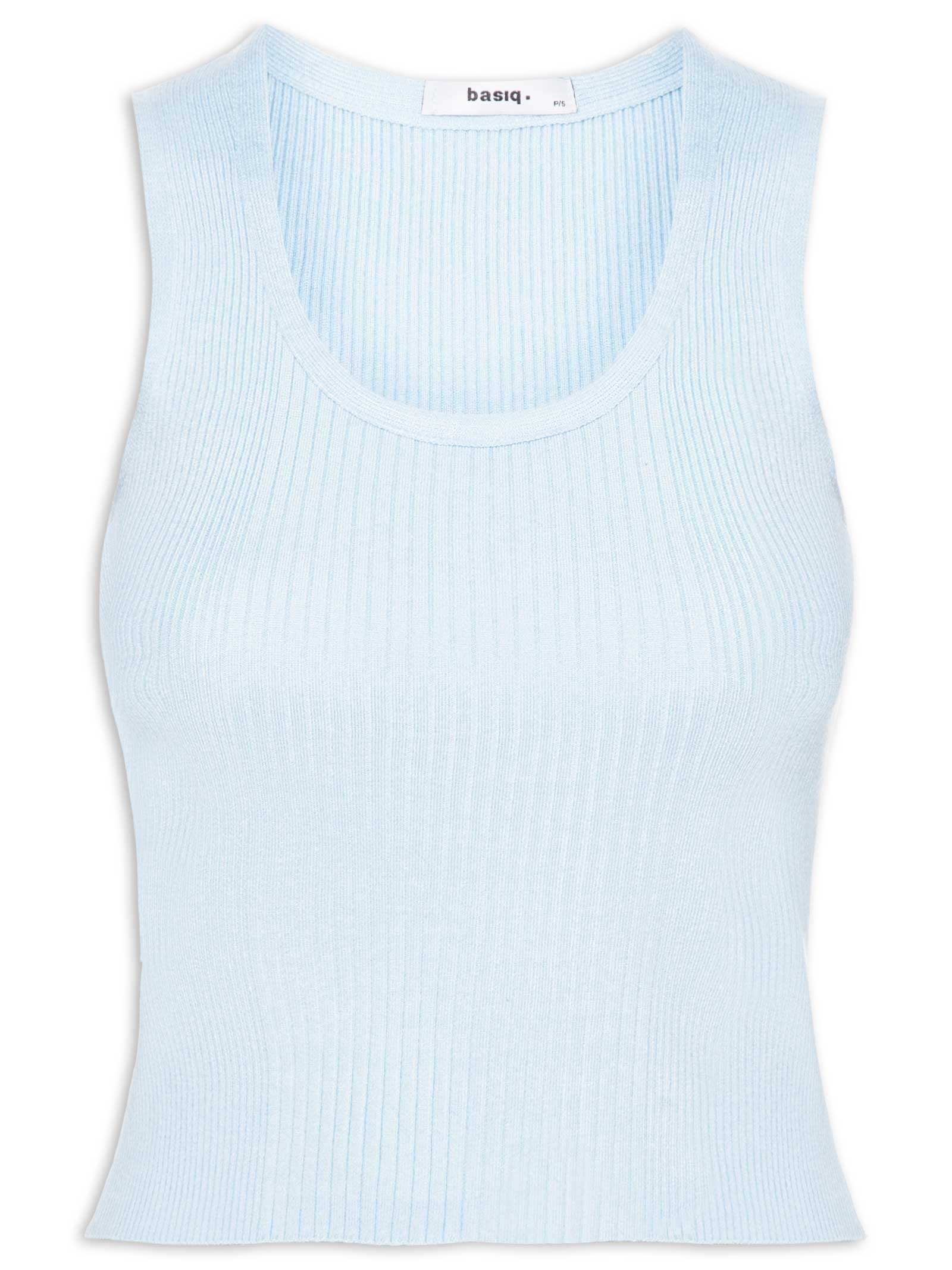 Regata Feminina Tricot Básica Azul Basiq