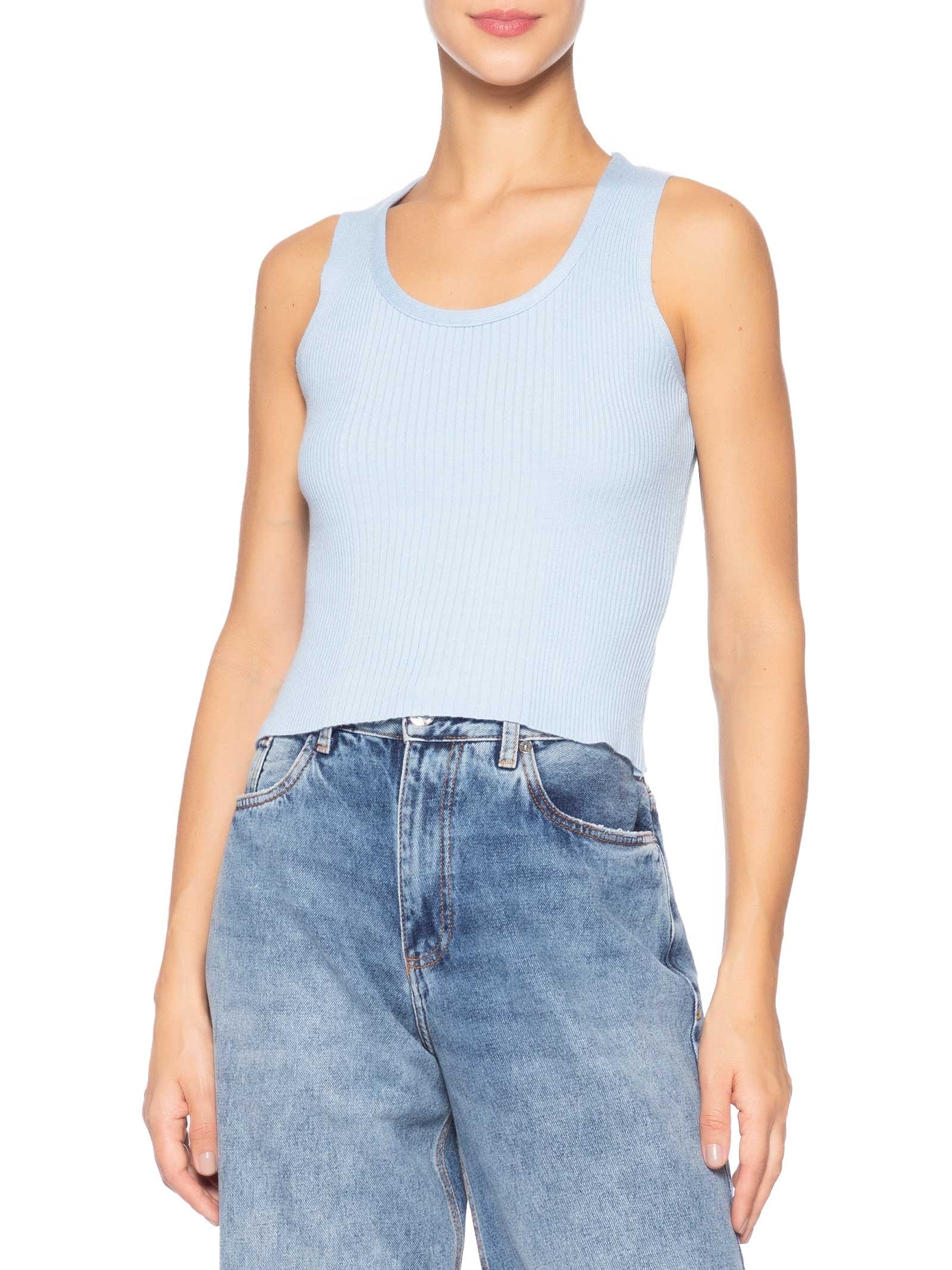 Regata Feminina Tricot Básica Azul Basiq