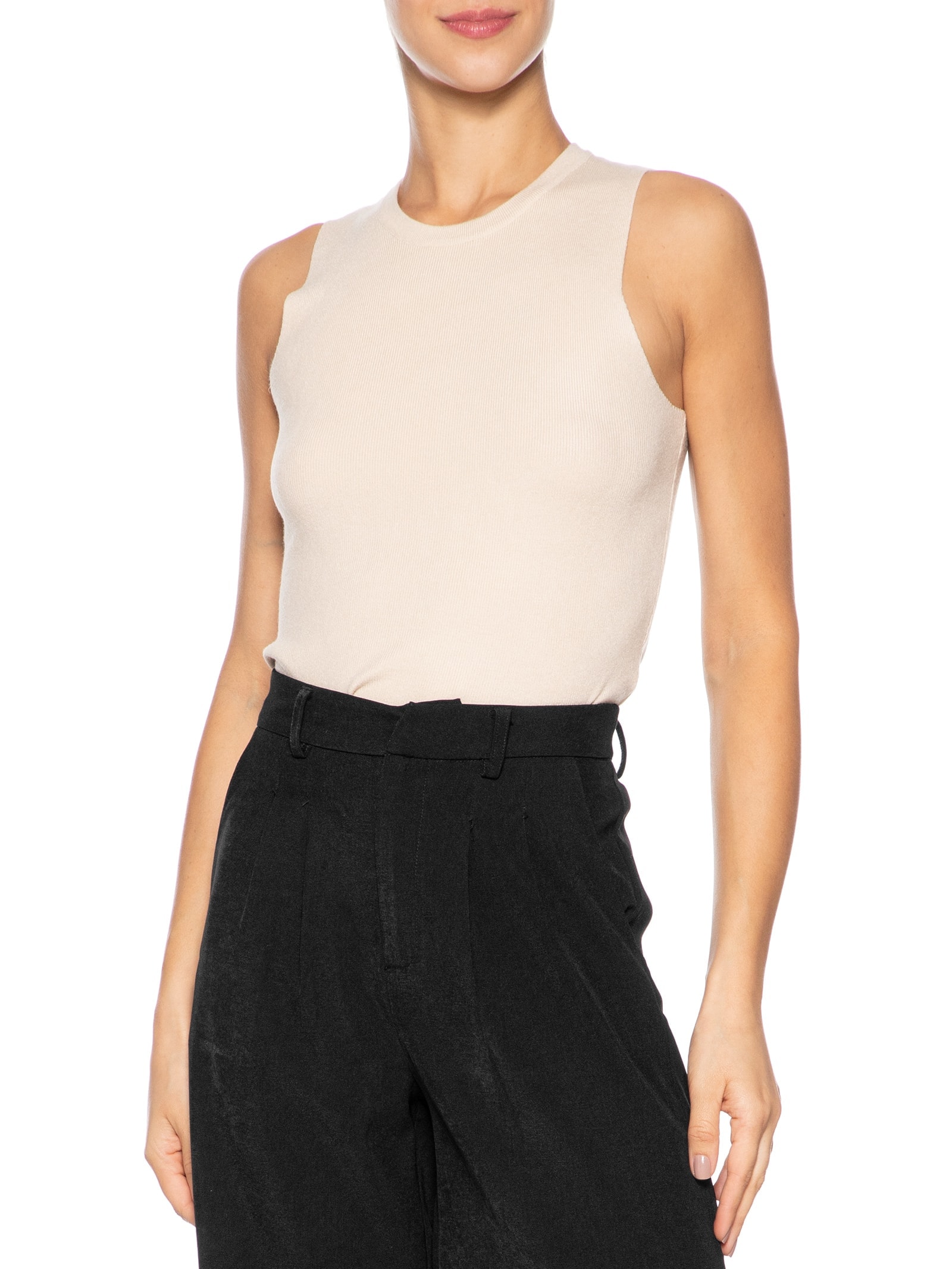 Regata Feminina Tricot Básica Bege Basiq