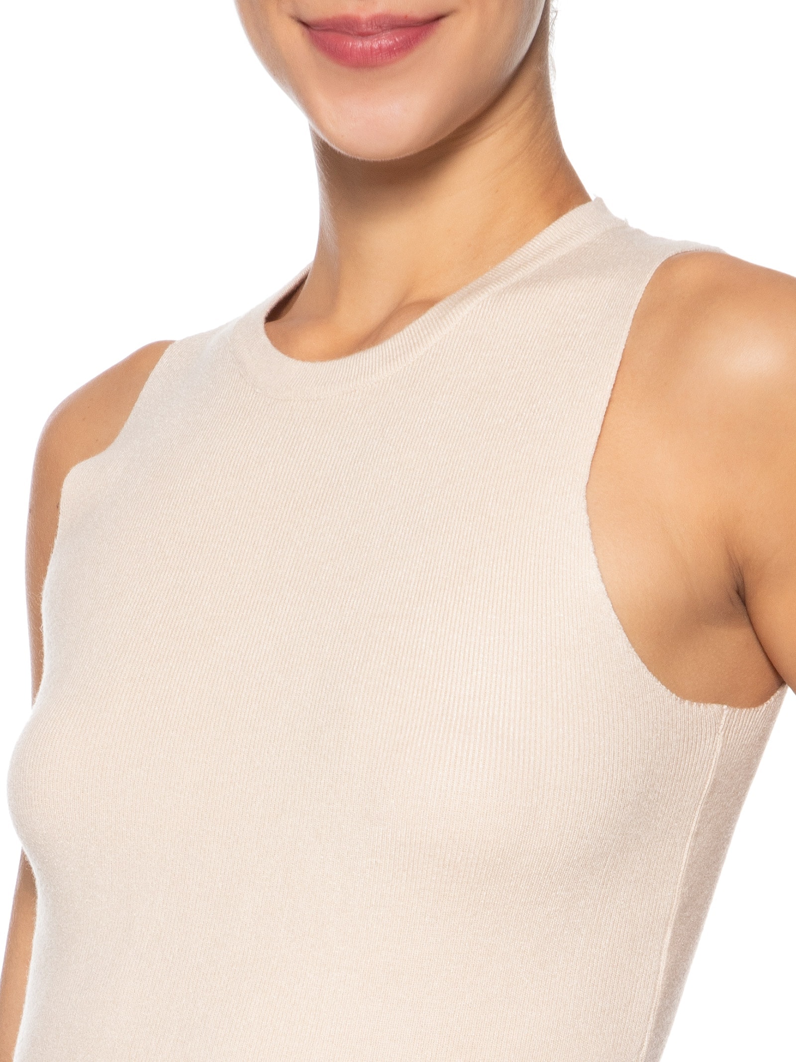 Regata Feminina Tricot Básica Bege Basiq