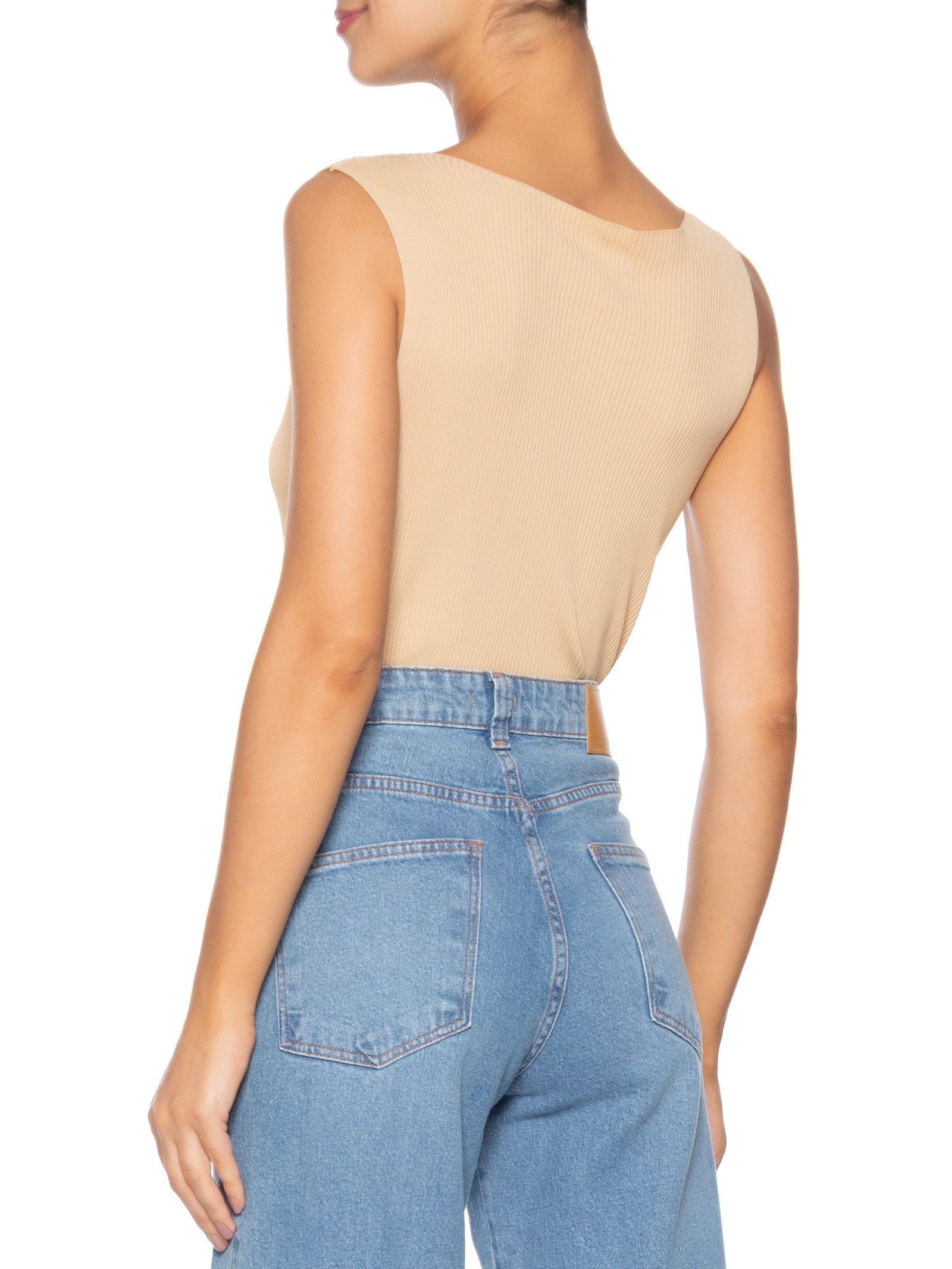 Regata Feminina Tricot Básica Bege Basiq