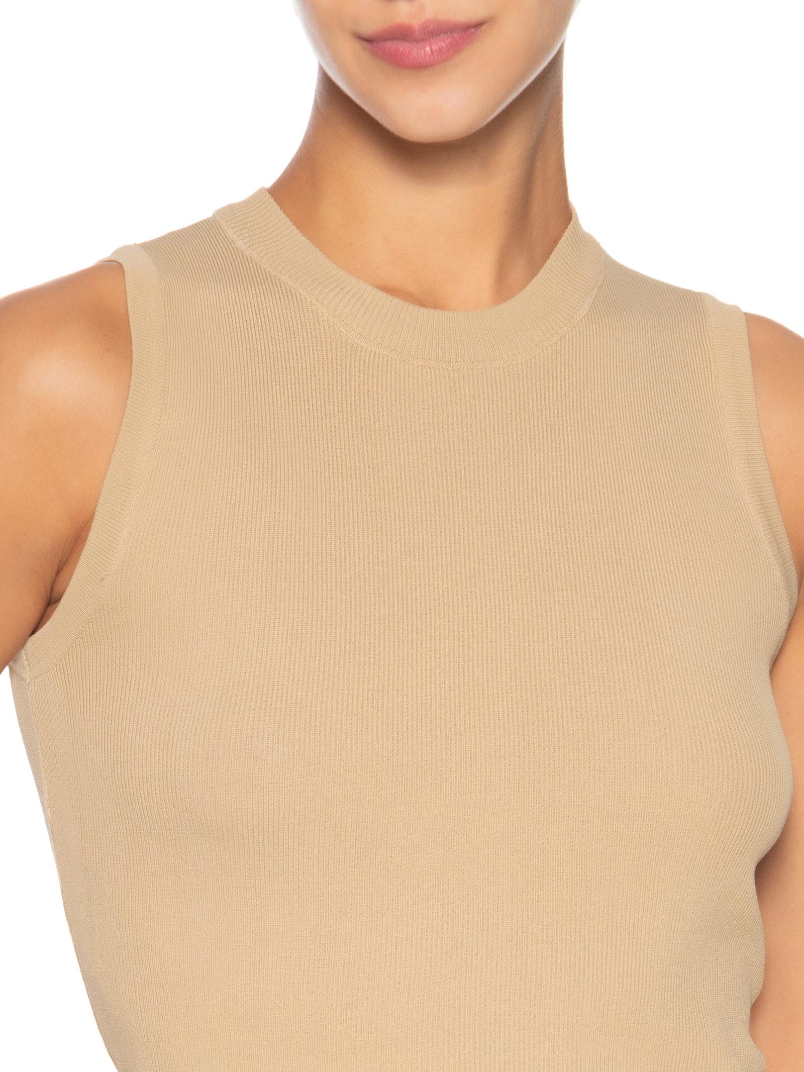 Regata Feminina Tricot Básica Bege Basiq