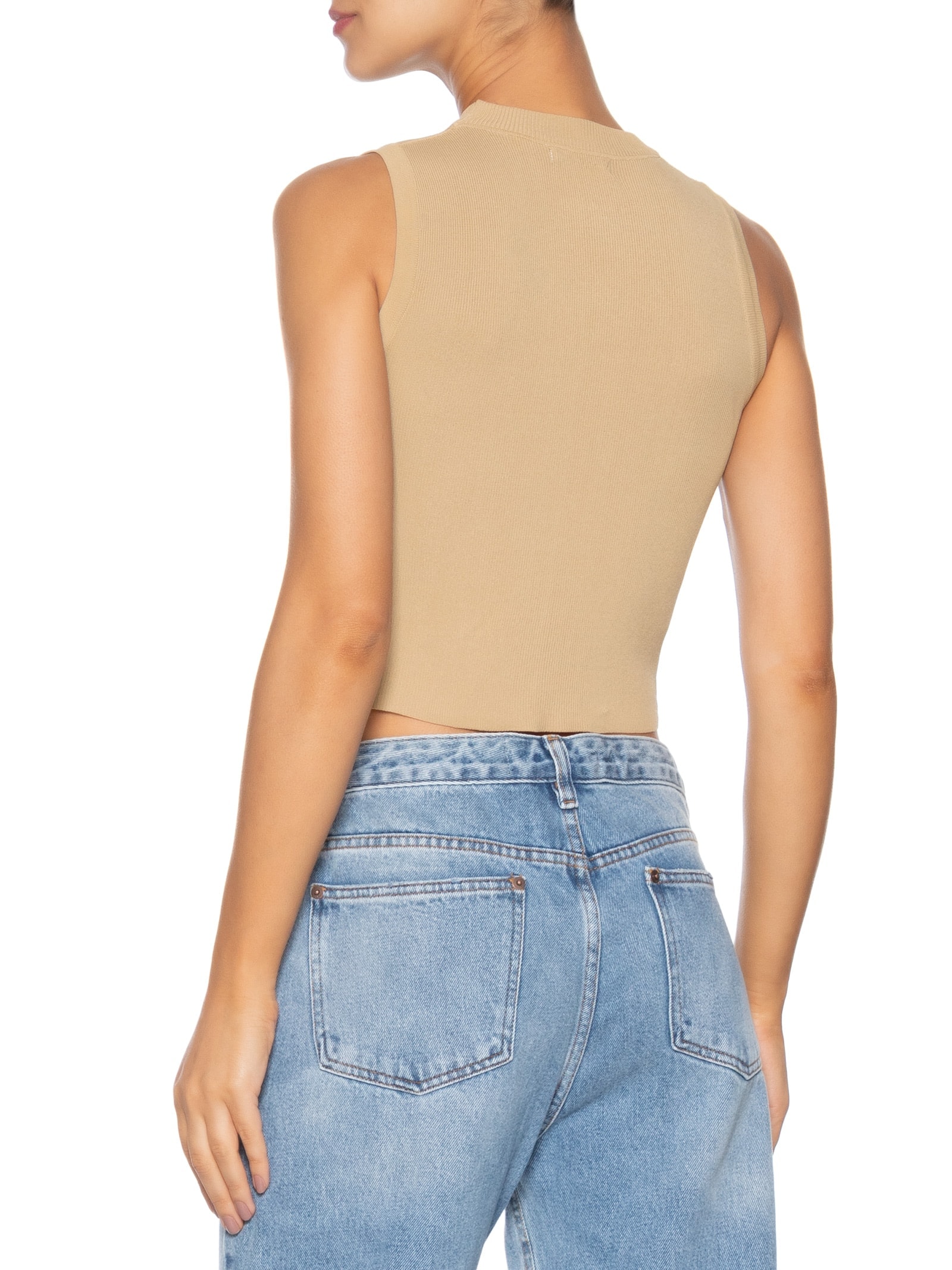 Regata Feminina Tricot Básica Bege Basiq