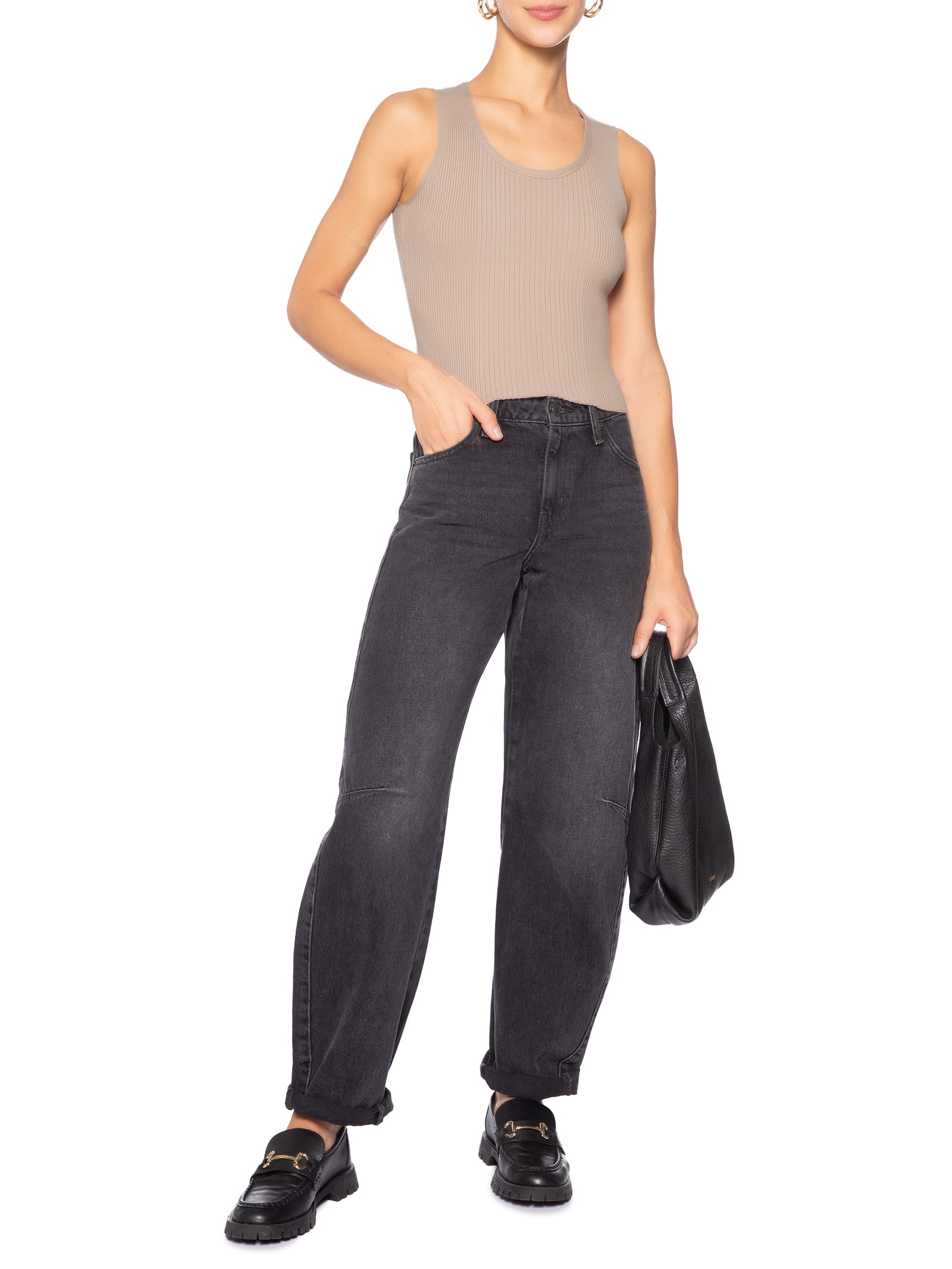 Regata Feminina Tricot Básica Bege Basiq