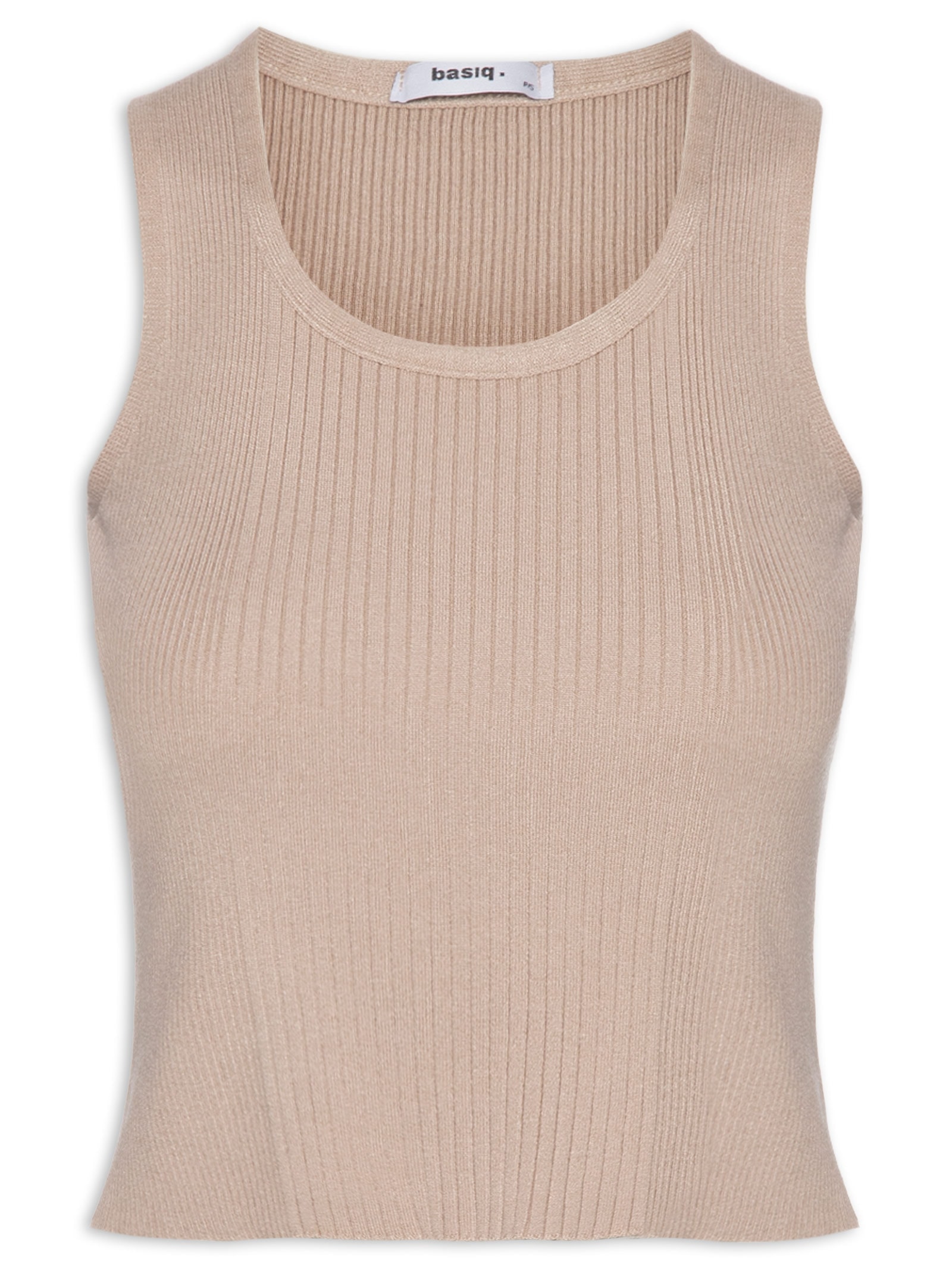Regata Feminina Tricot Básica Bege Basiq