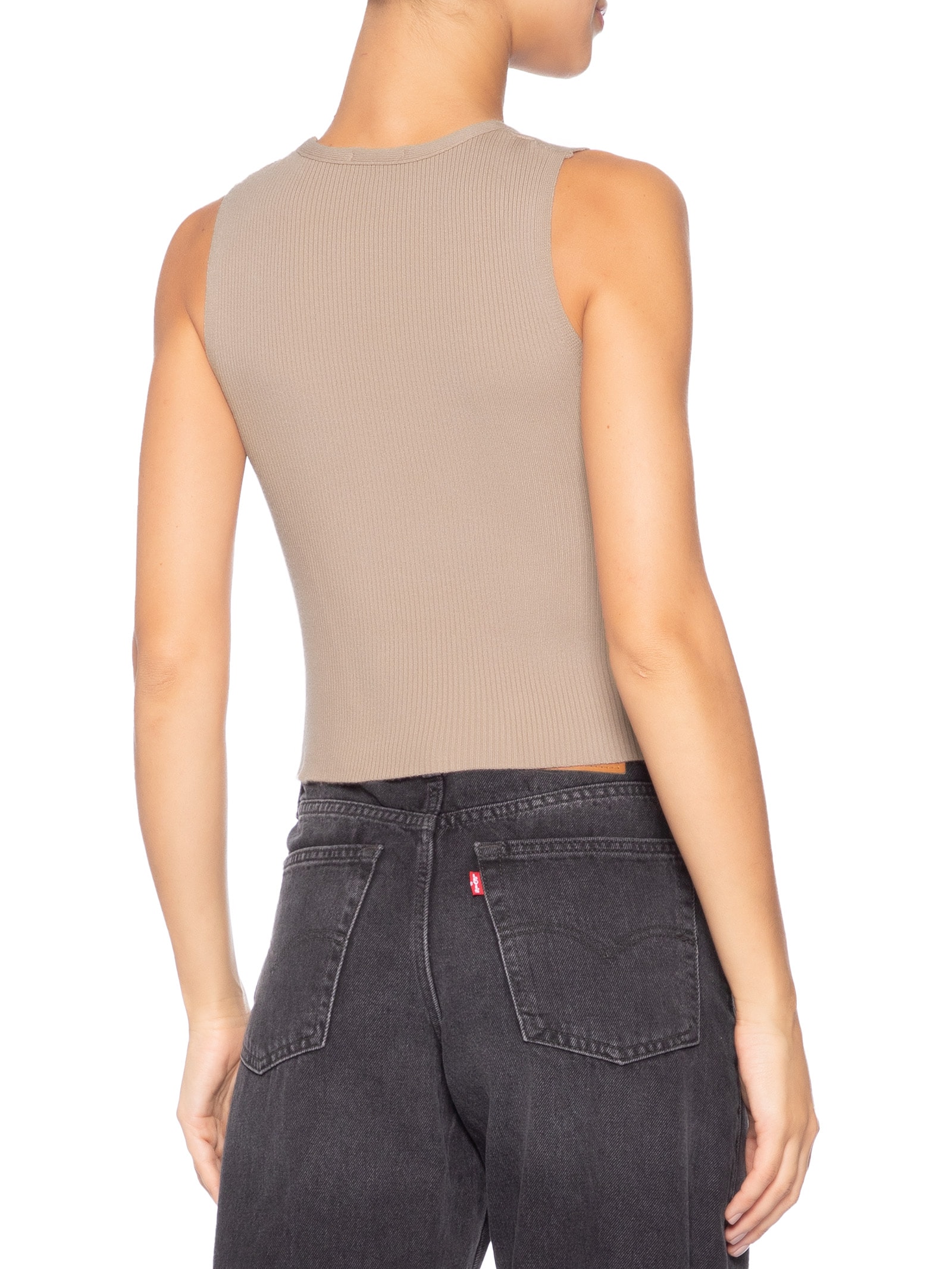 Regata Feminina Tricot Básica Bege Basiq