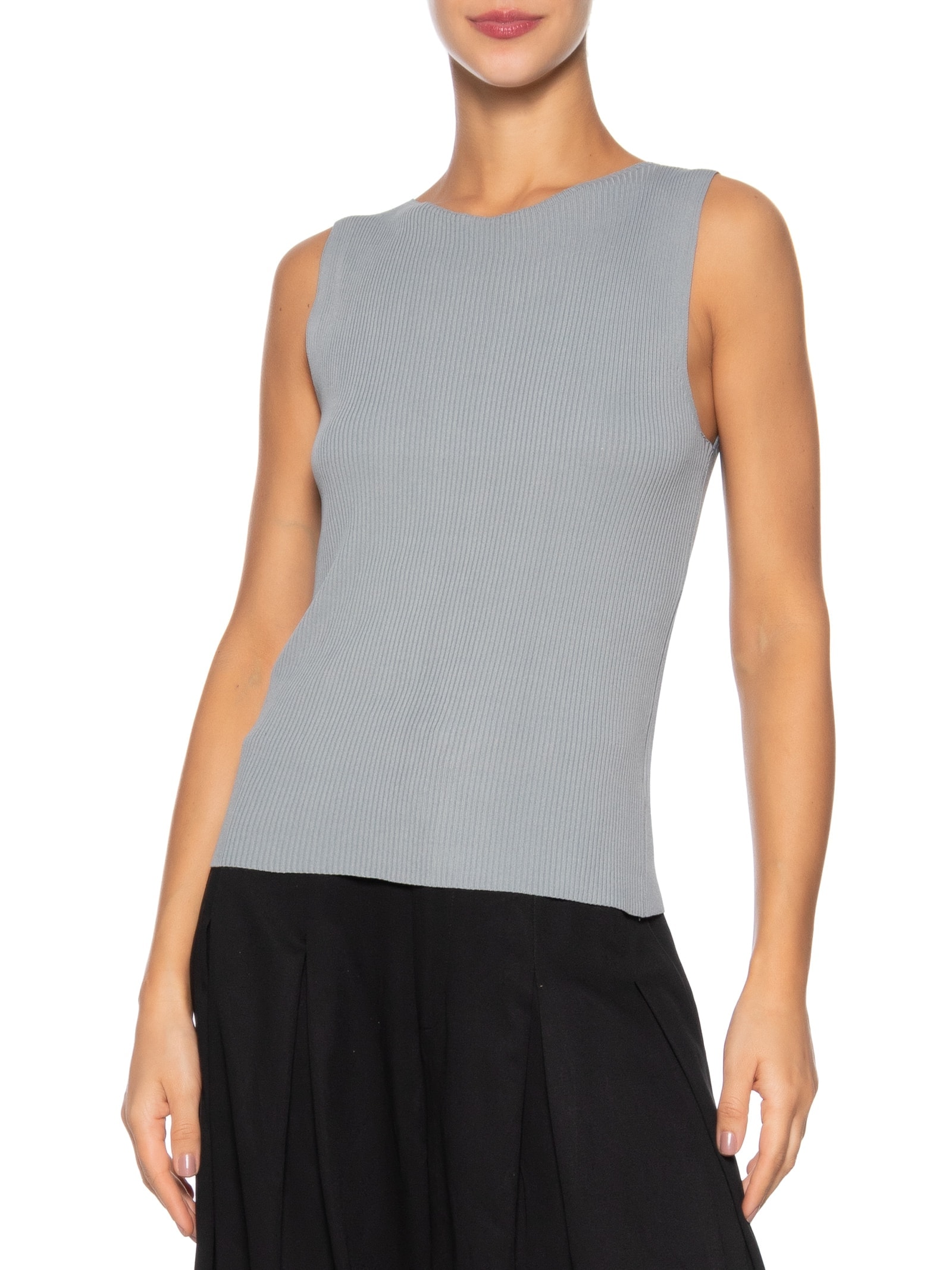 Regata Feminina Tricot Básica Cinza Basiq