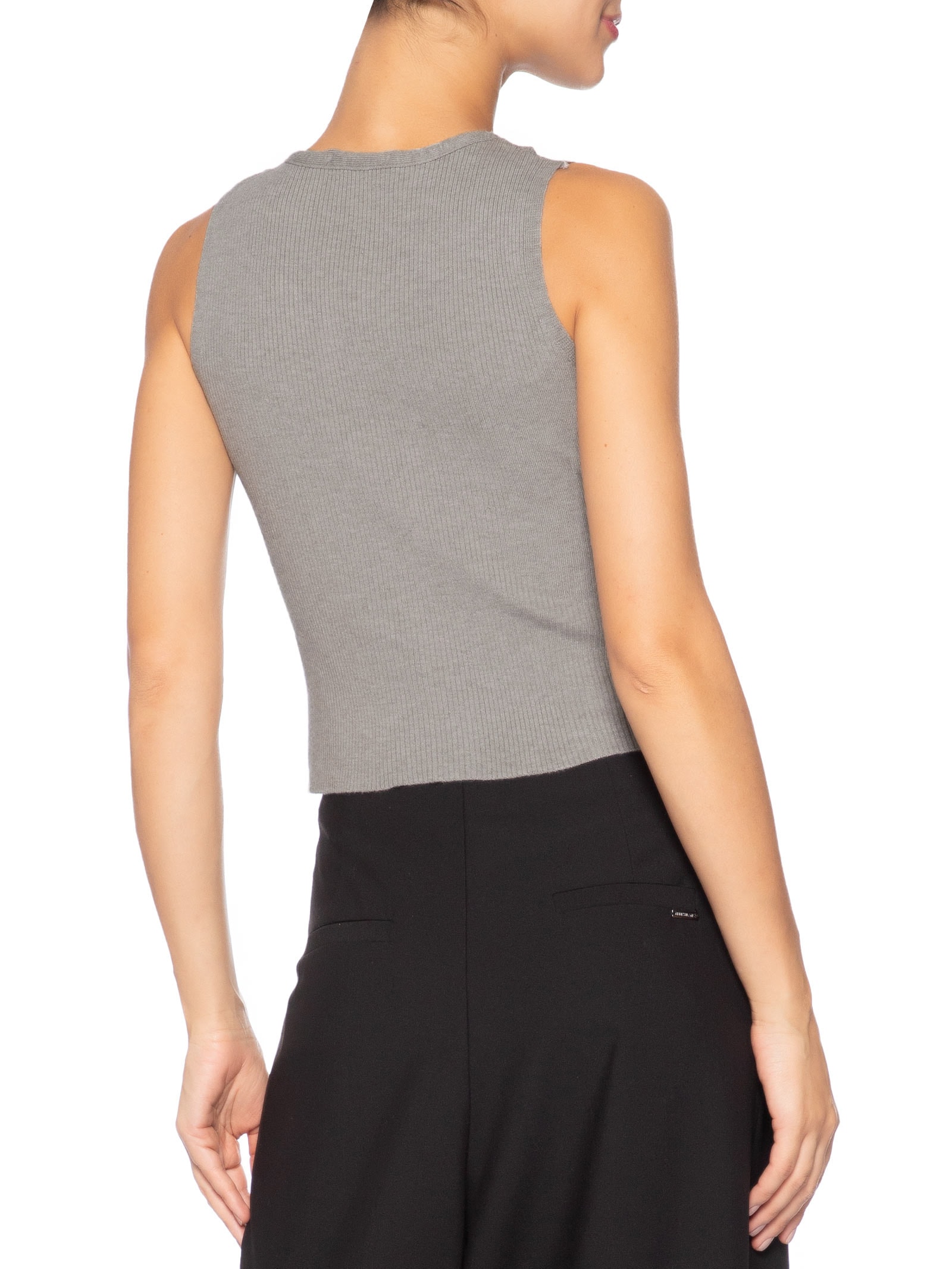 Regata Feminina Tricot Básica Cinza Basiq