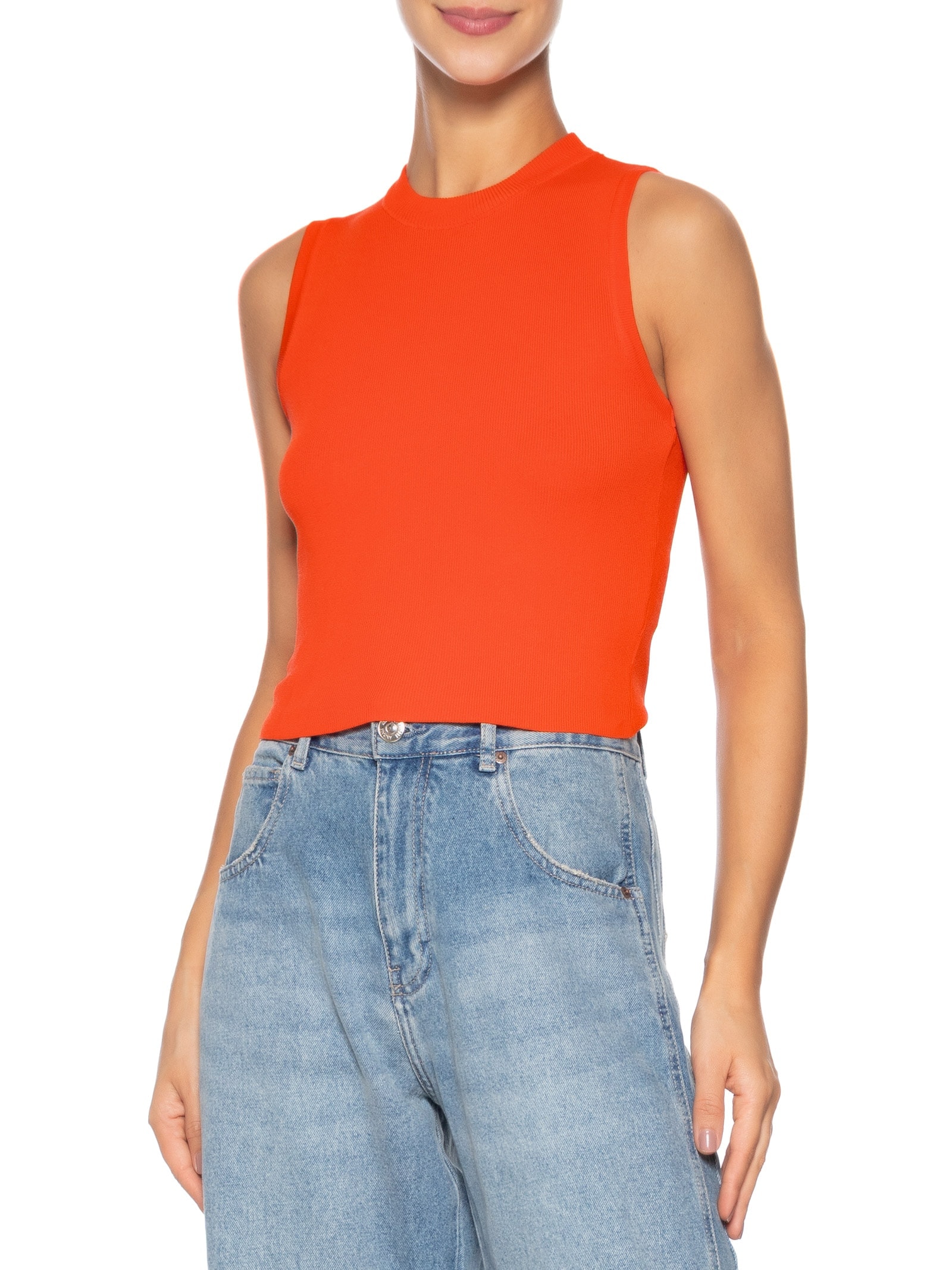 Regata Feminina Tricot Básica Laranja Basiq
