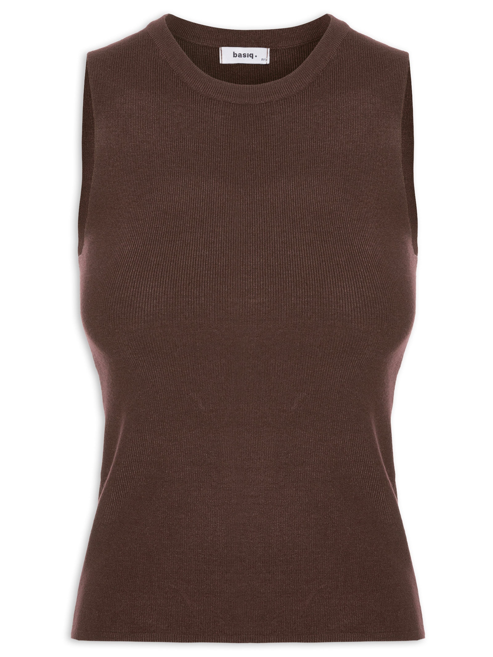 Regata Feminina Tricot Básica Marrom Basiq