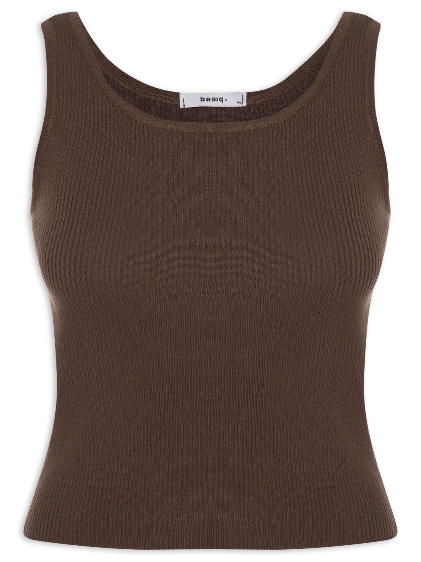 Regata Feminina Tricot Básica Marrom Basiq