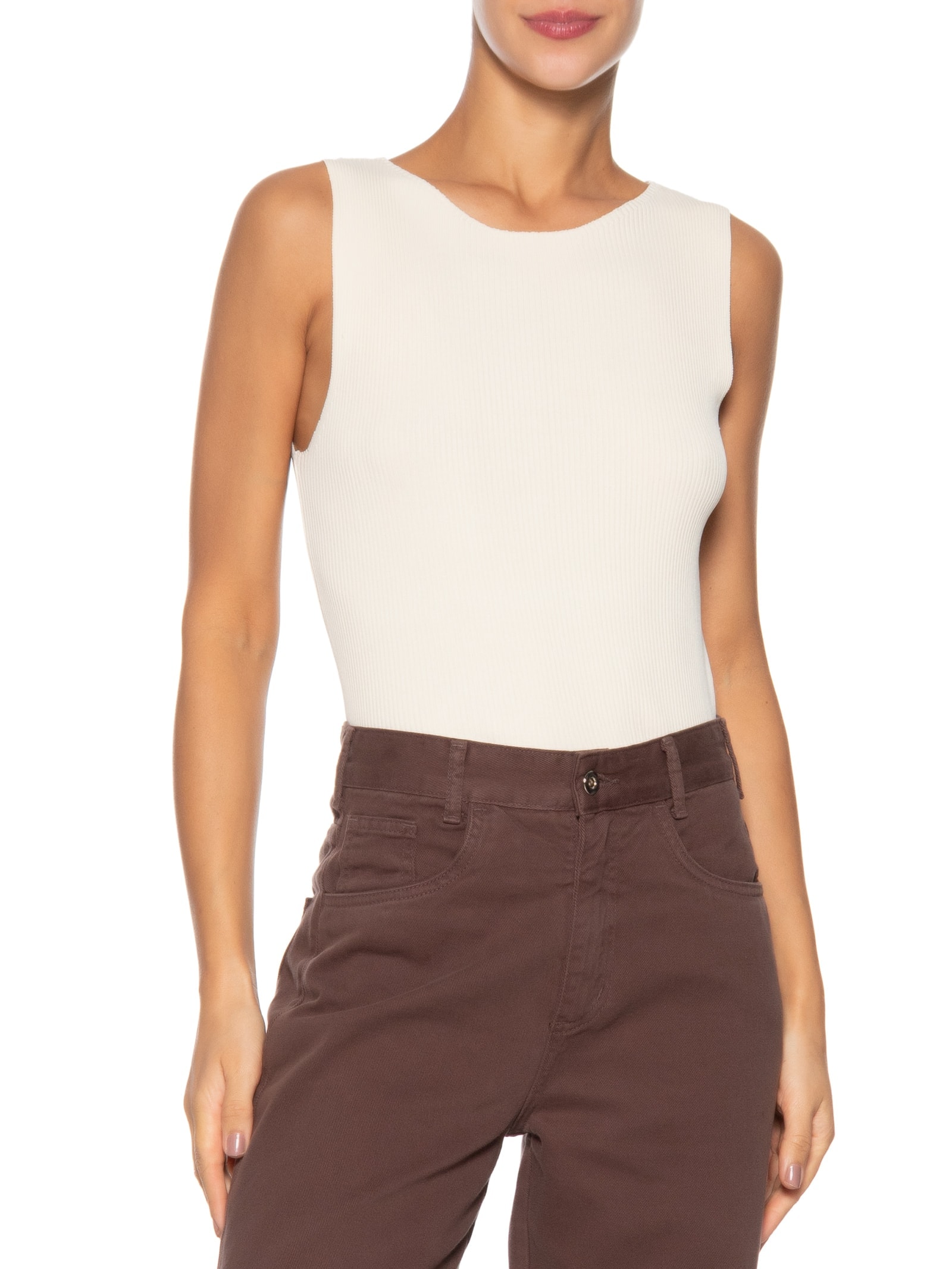 Regata Feminina Tricot Básica Off White Basiq