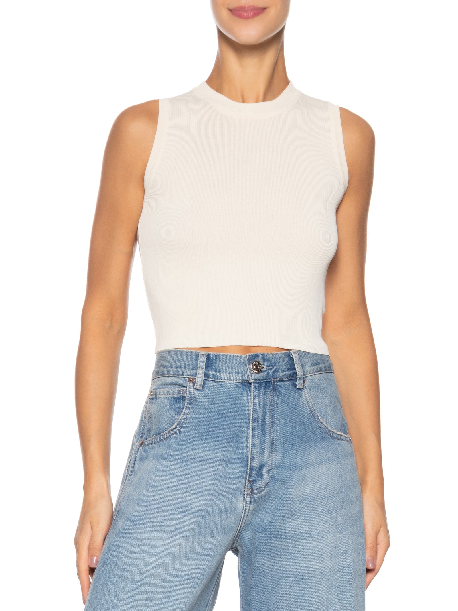 Regata Feminina Tricot Básica Off White Basiq