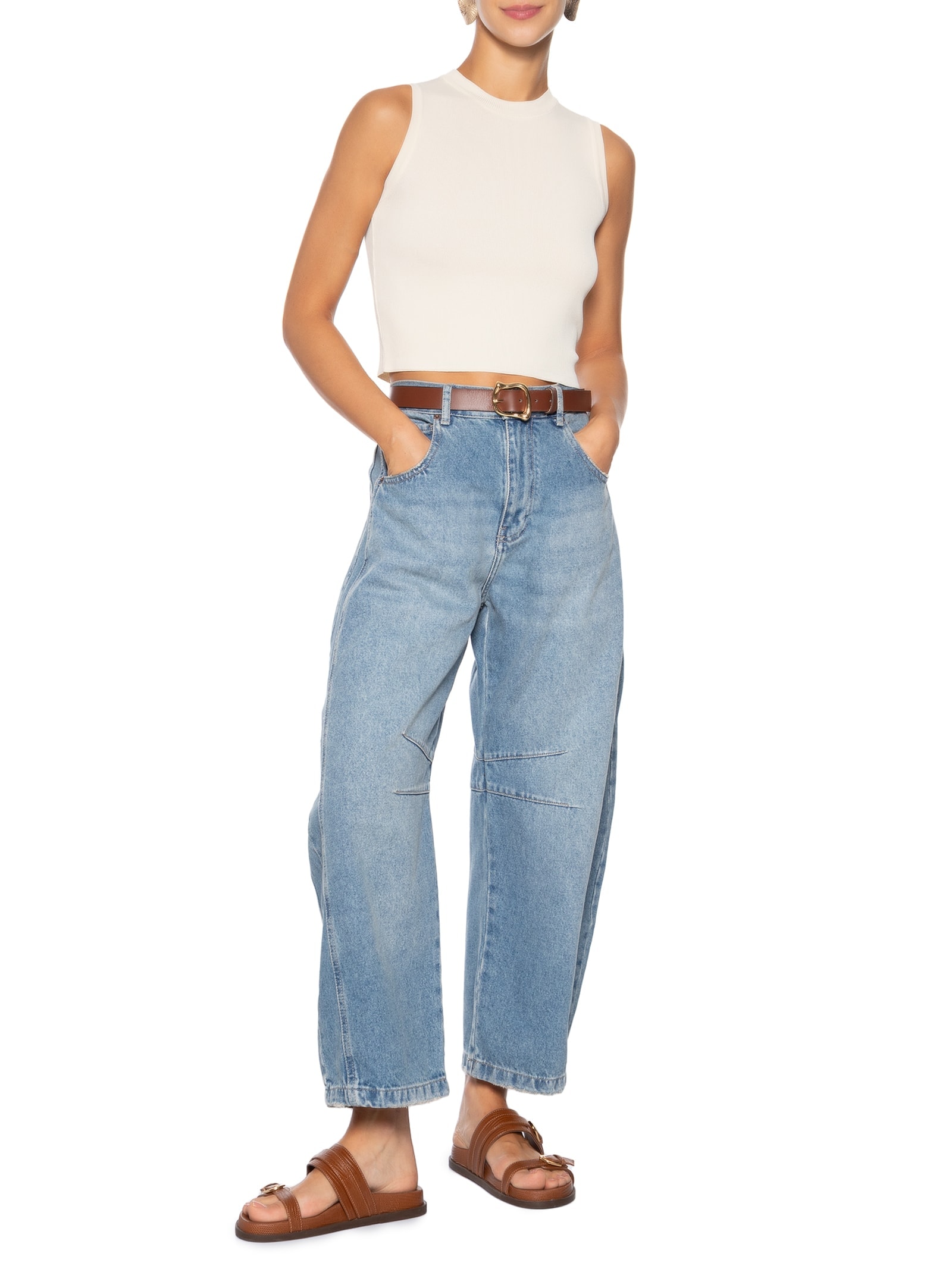 Regata Feminina Tricot Básica Off White Basiq