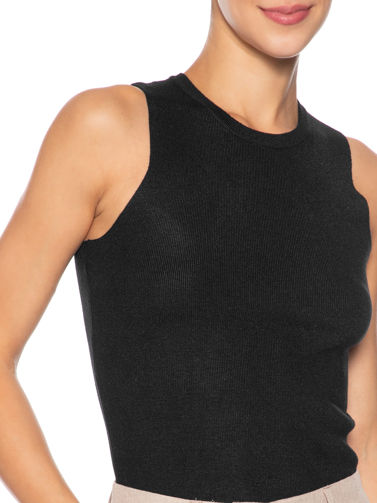 Regata Feminina Tricot Básica Preto  Basiq