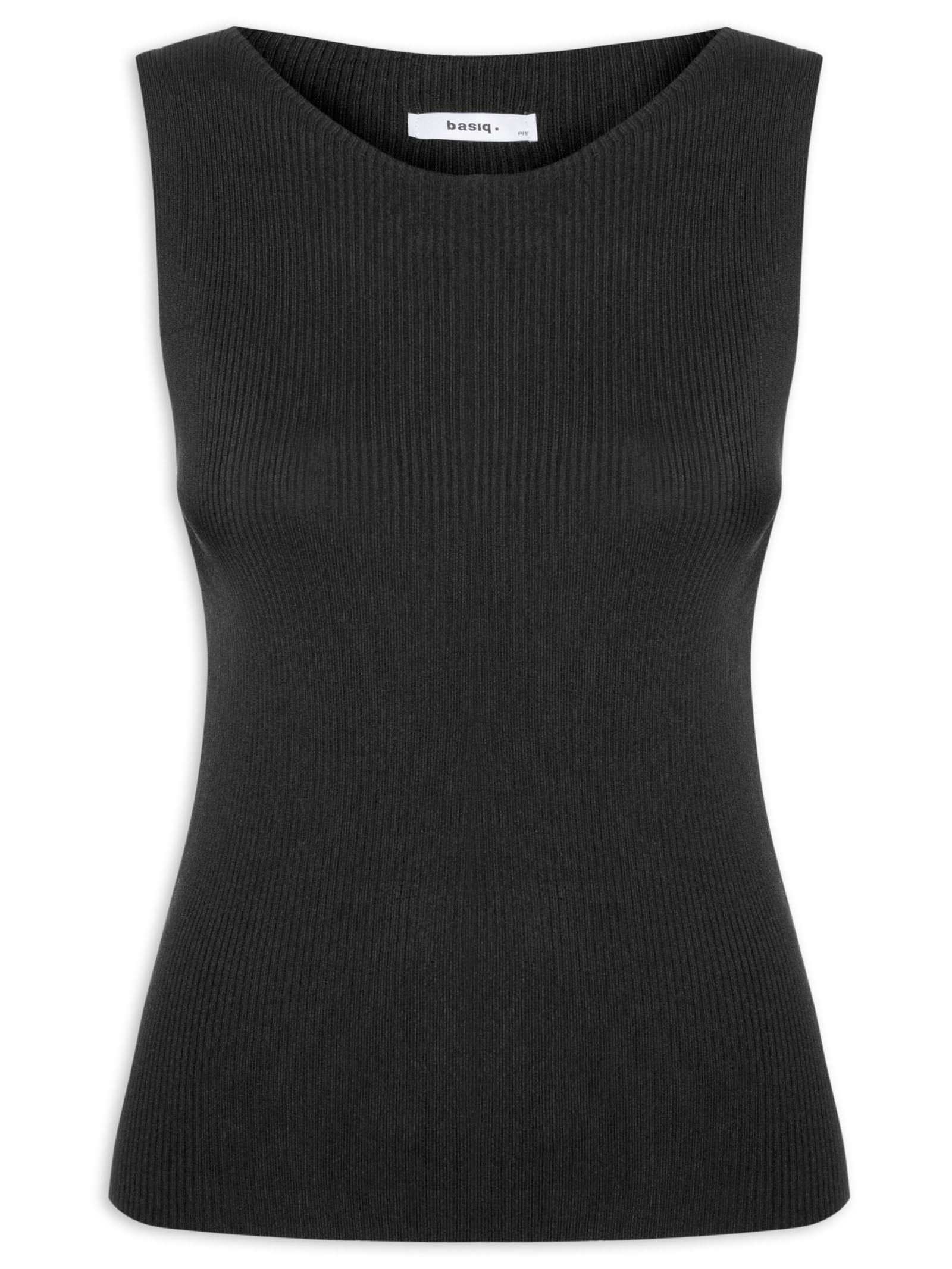 Regata Feminina Tricot Básica Preto Basiq