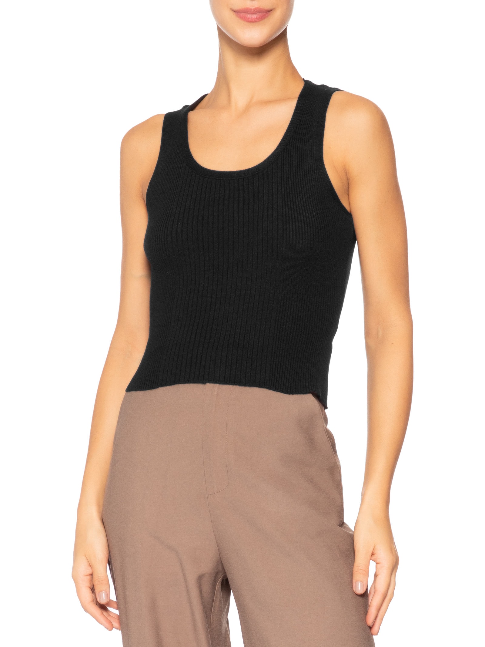 Regata Feminina Tricot Básica Preto Basiq