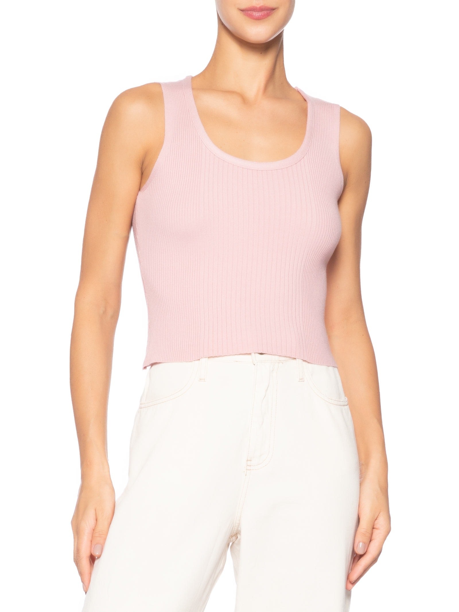 Regata Feminina Tricot Básica Rosa Basiq