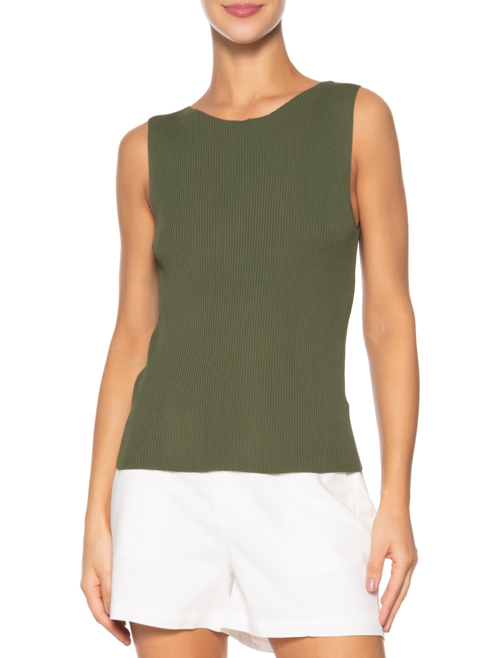 Regata Feminina Tricot Básica Verde Basiq