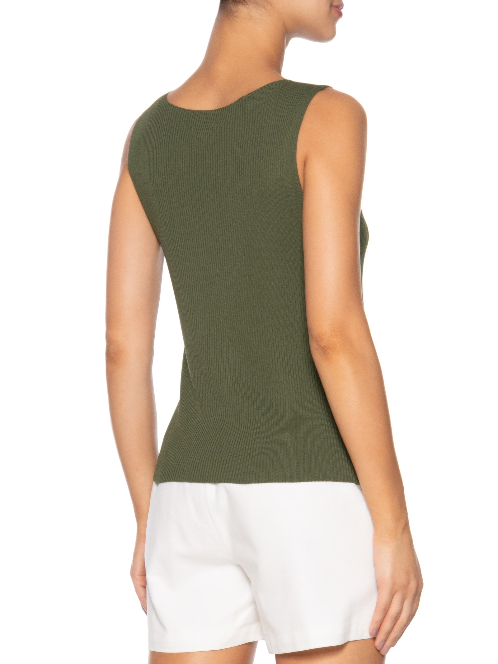 Regata Feminina Tricot Básica Verde Basiq