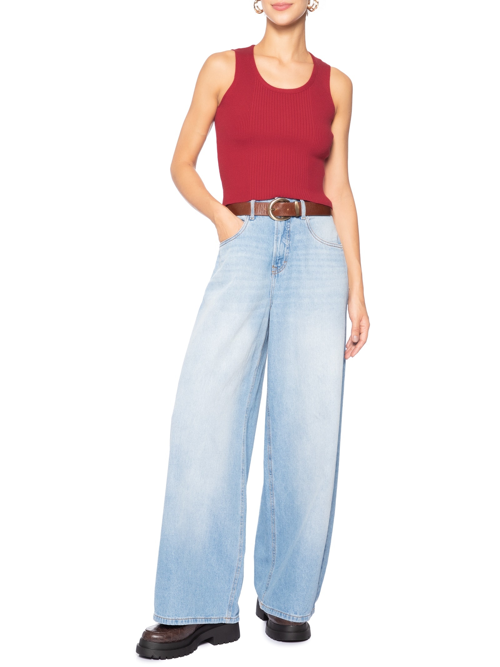 Regata Feminina Tricot Básica Vermelho Basiq