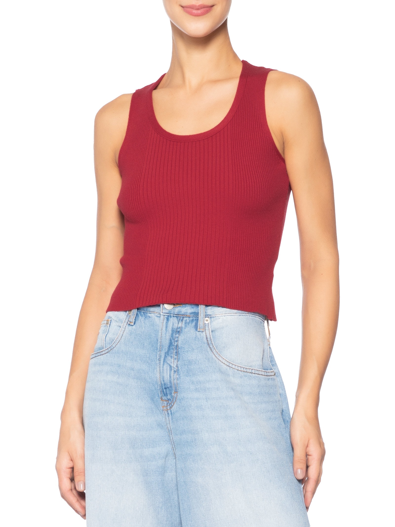Regata Feminina Tricot Básica Vermelho Basiq