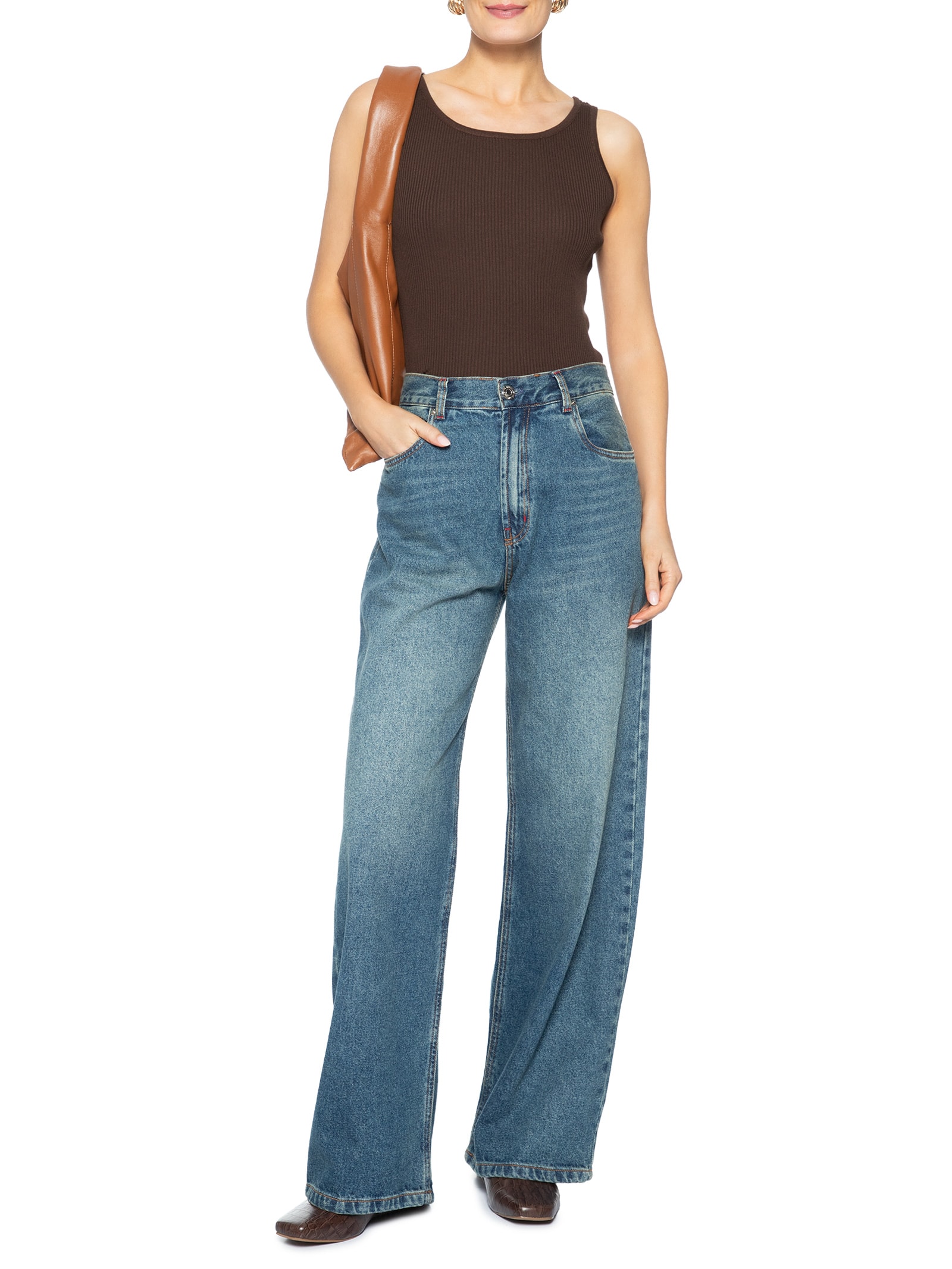 Regata Feminina Tricot Básica – Marrom Basiq