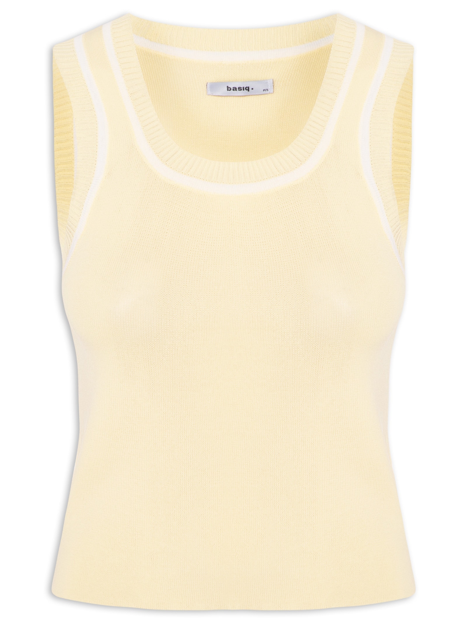 Regata Feminina Tricot Bicolor Amarelo Basiq