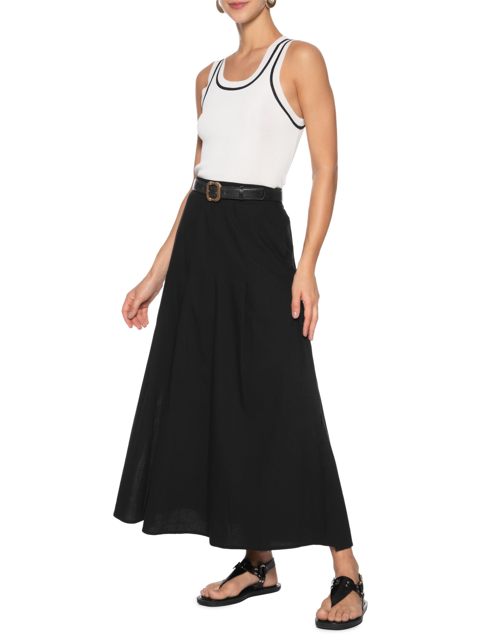 Regata Feminina Tricot Bicolor Off White Basiq