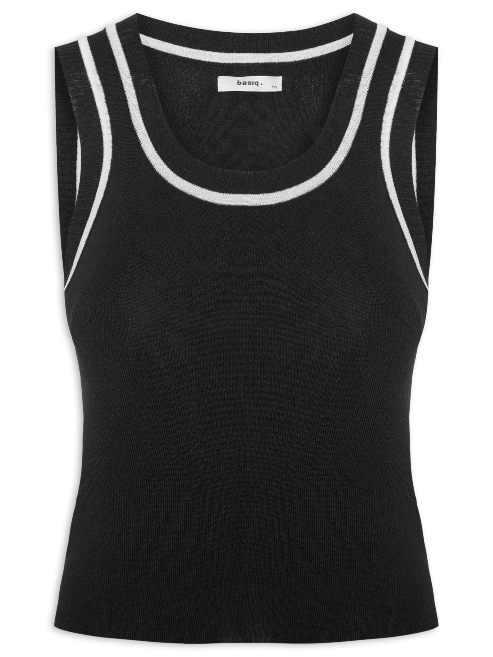 Regata Feminina Tricot Bicolor Preto Basiq