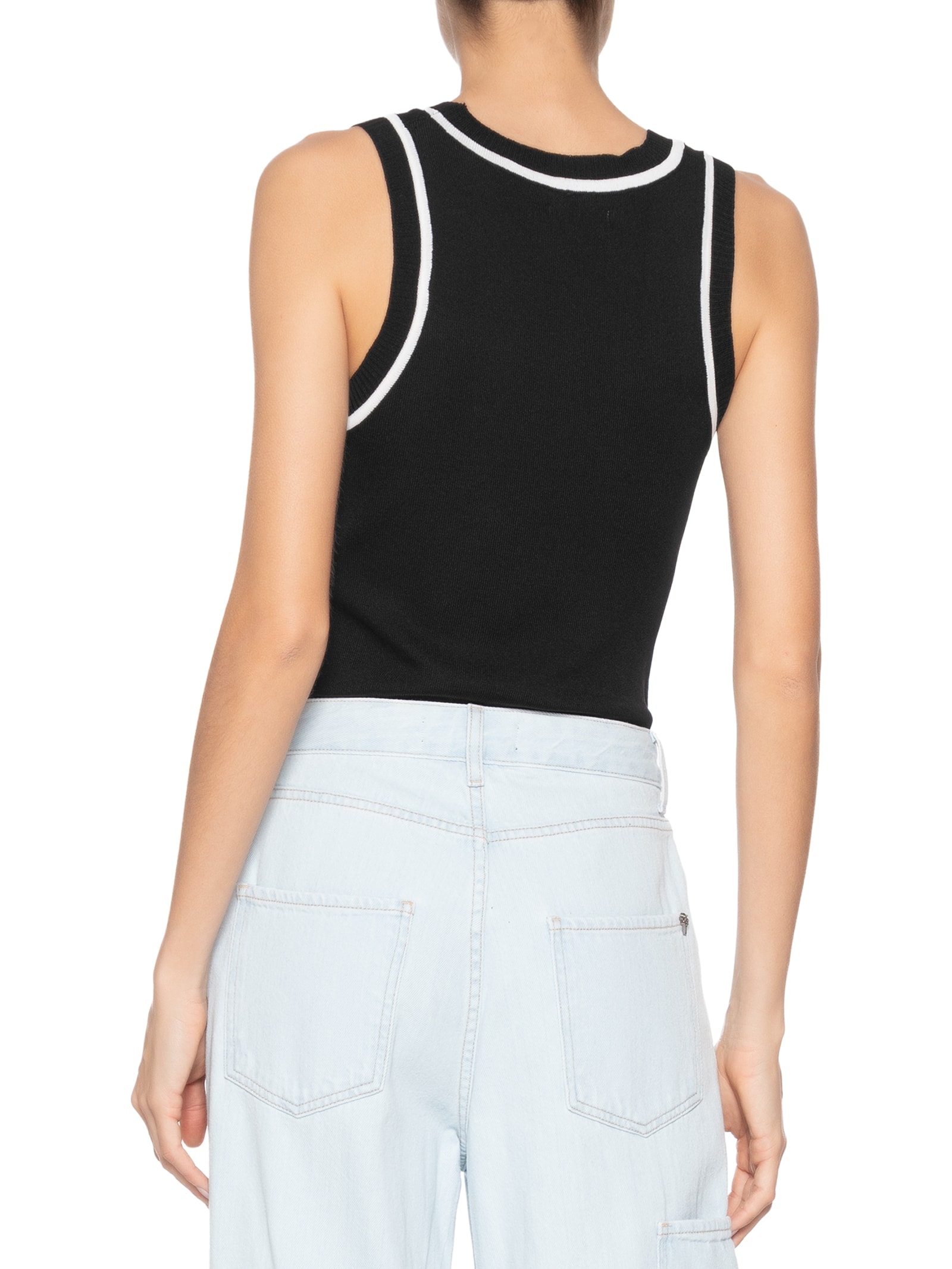 Regata Feminina Tricot Bicolor Preto Basiq