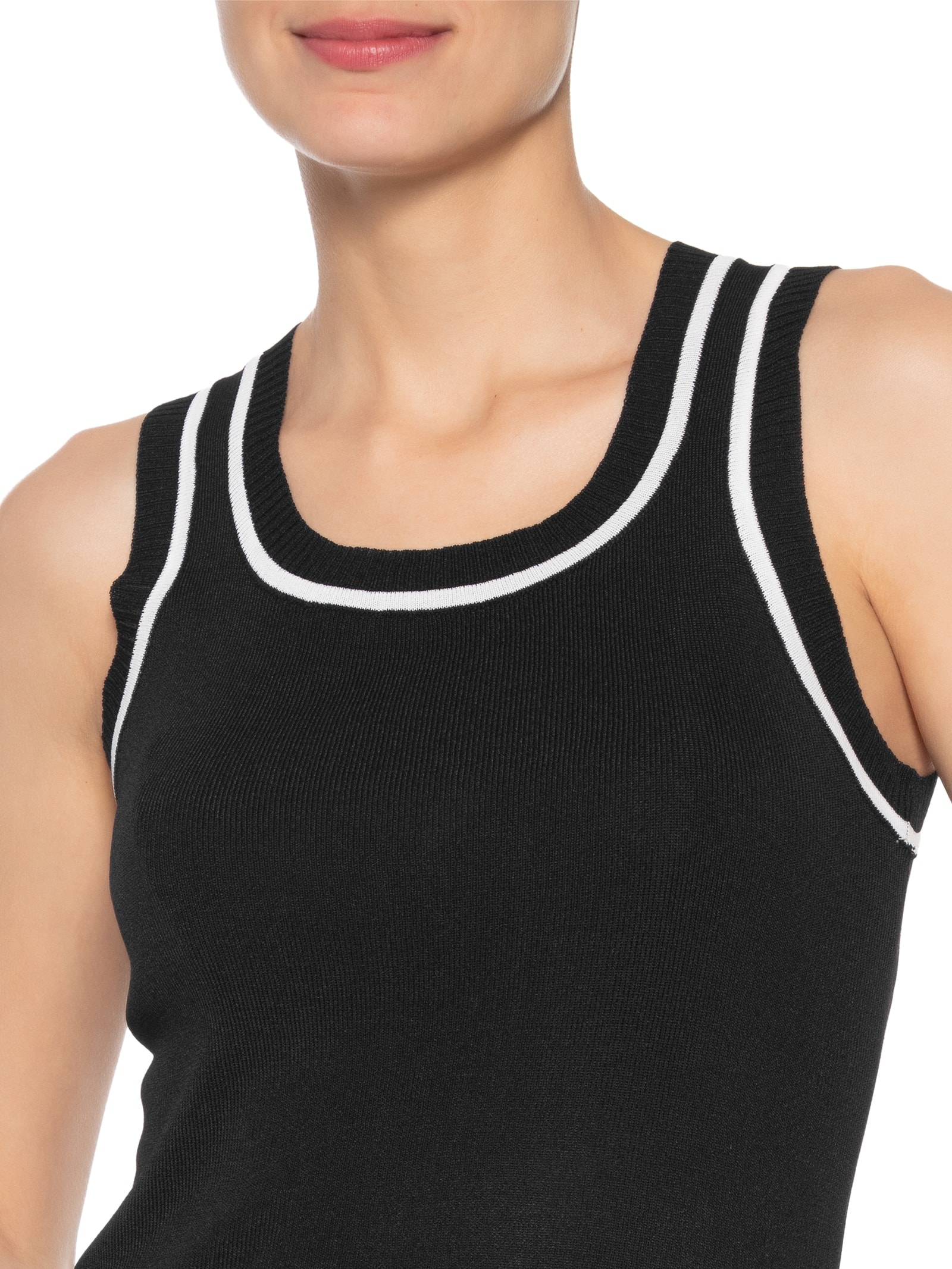 Regata Feminina Tricot Bicolor Preto Basiq