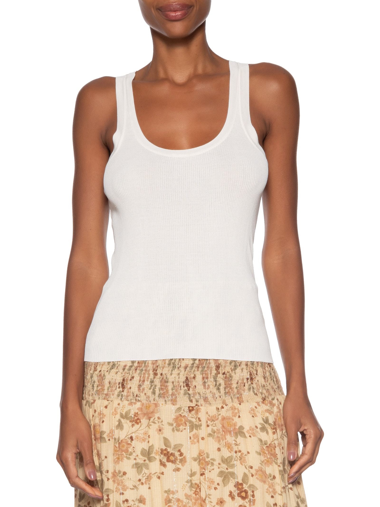 Regata Feminina Tricot Canelada Branco Maria Filó