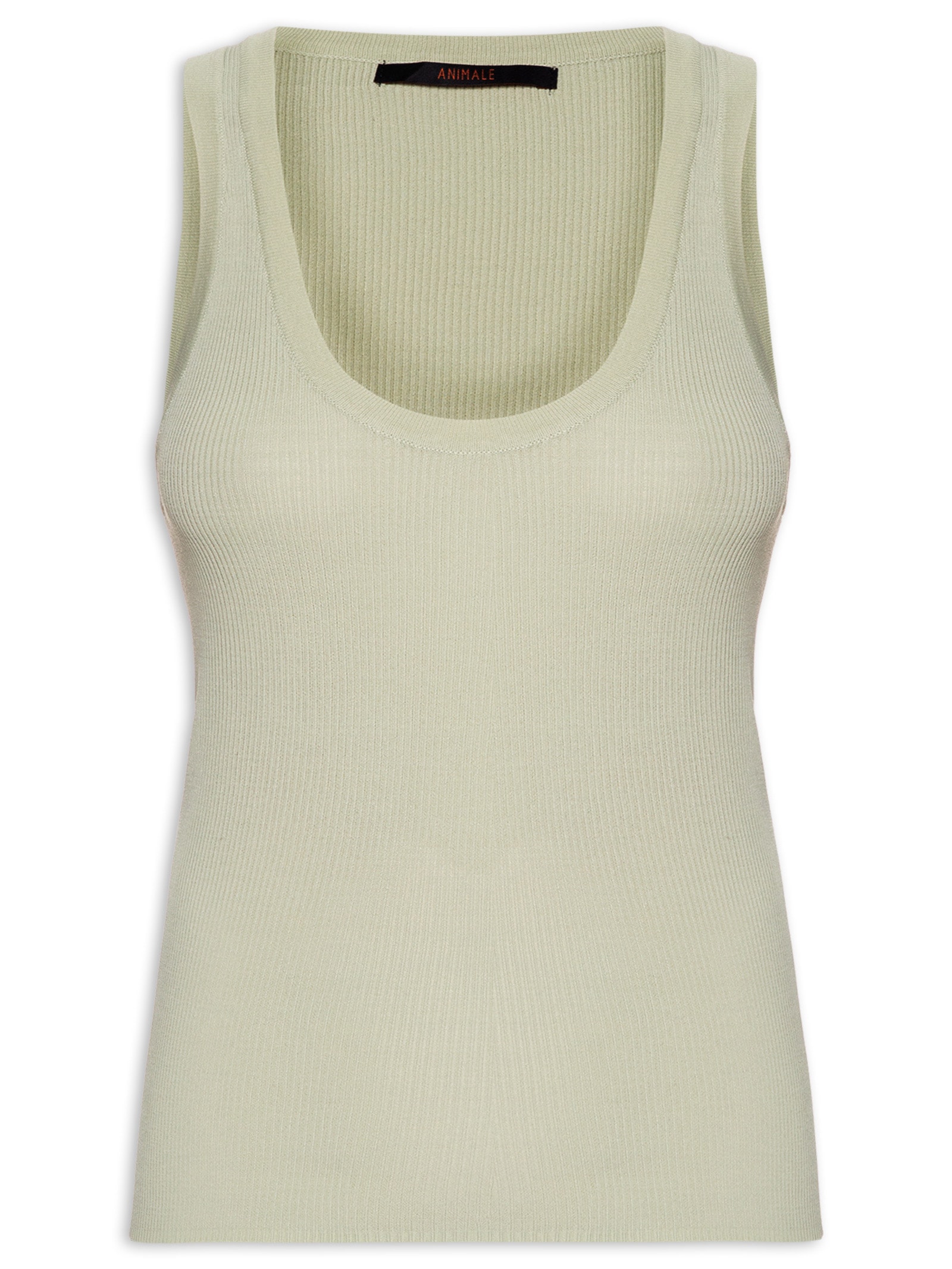 Regata Feminina Tricot Canelada Com Decote U Básica Verde Animale