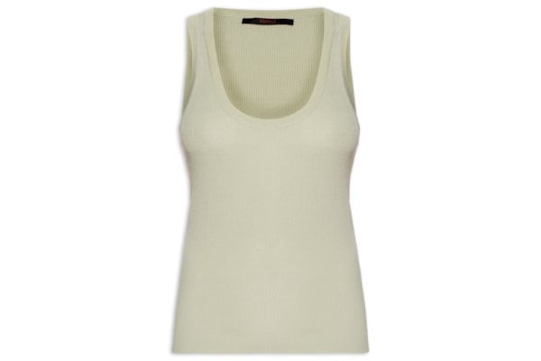 Regata Feminina Tricot Canelada Com Decote U Básica - Verde