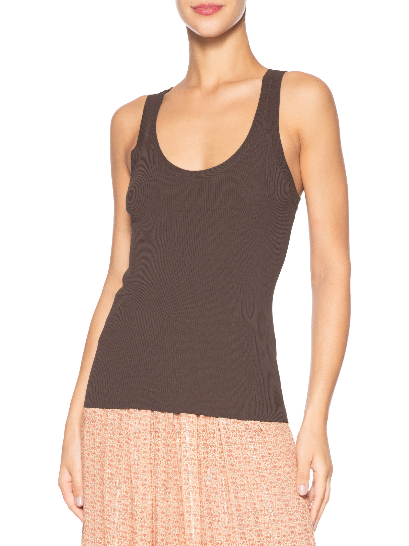 Regata Feminina Tricot Canelada Marrom Maria Filó