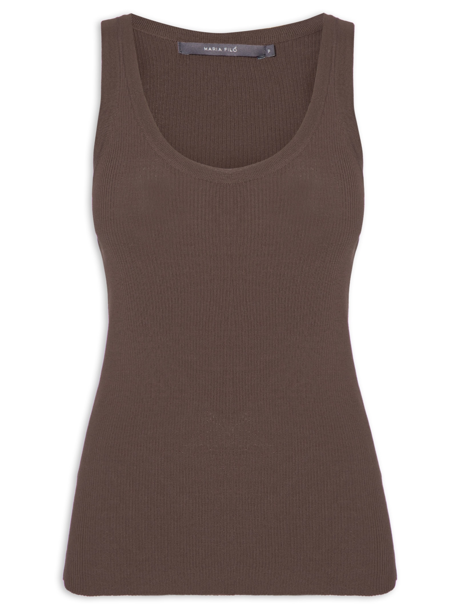 Regata Feminina Tricot Canelada Marrom Maria Filó