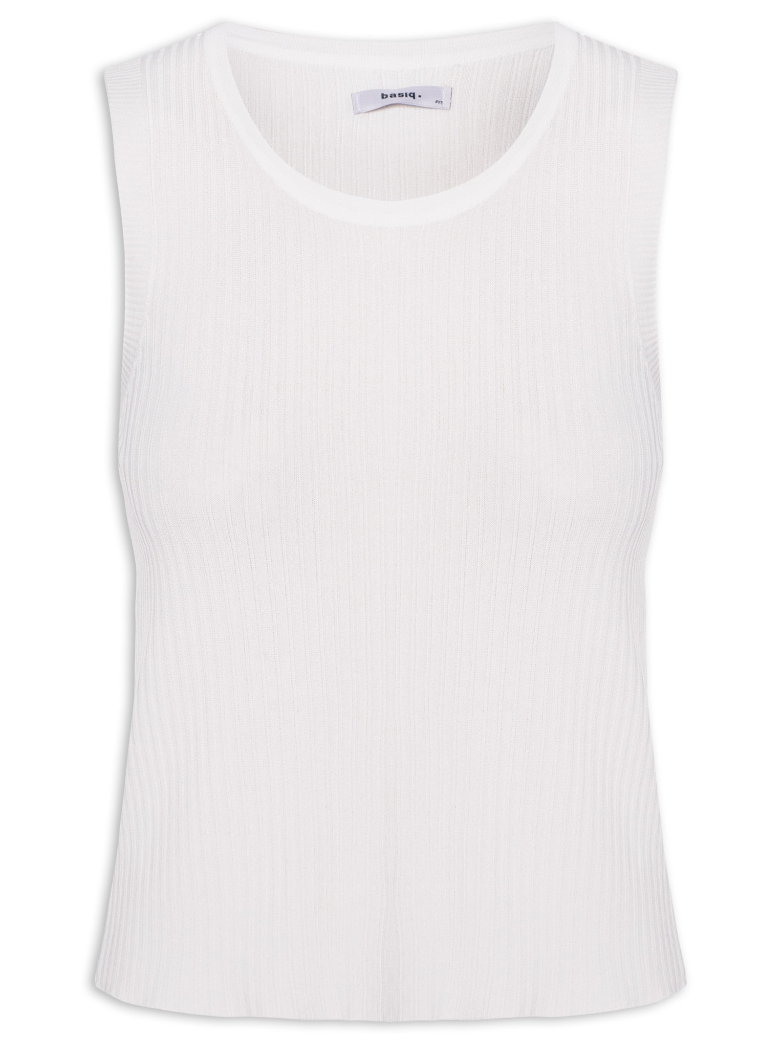 Regata Feminina Tricot Canelada Off White Basiq