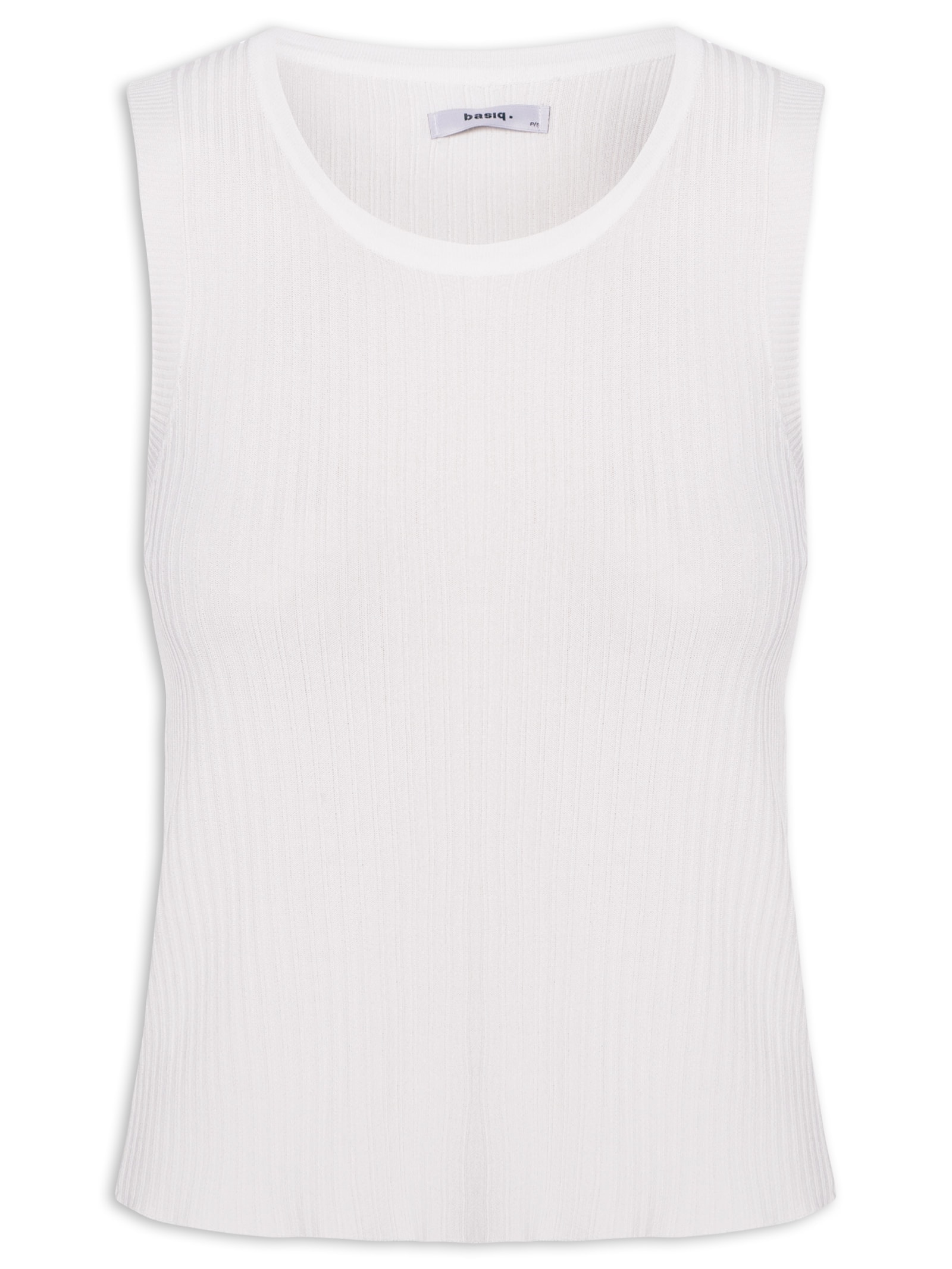 Regata Feminina Tricot Canelada Off White Basiq